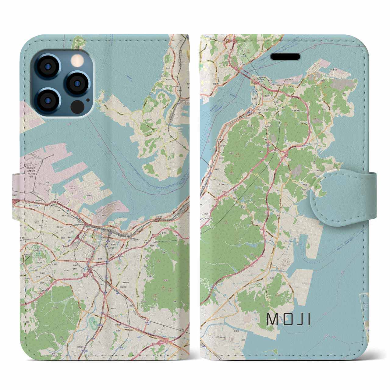 【門司(福岡県)】地図柄iPhoneケース(手帳タイプ)ナチュラル・iPhone 12 / 12 Pro 用