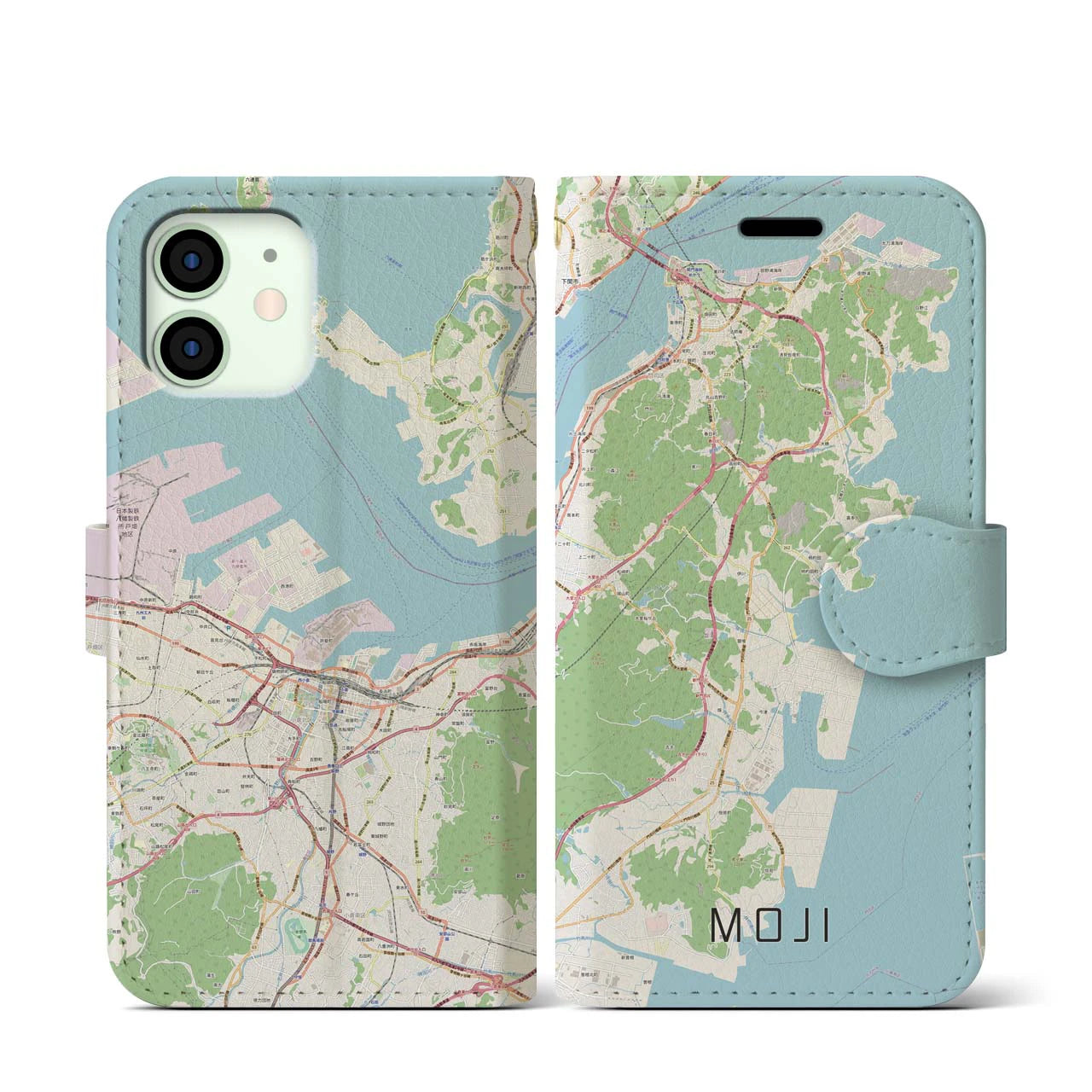【門司(福岡県)】地図柄iPhoneケース(手帳タイプ)ナチュラル・iPhone 12 mini 用