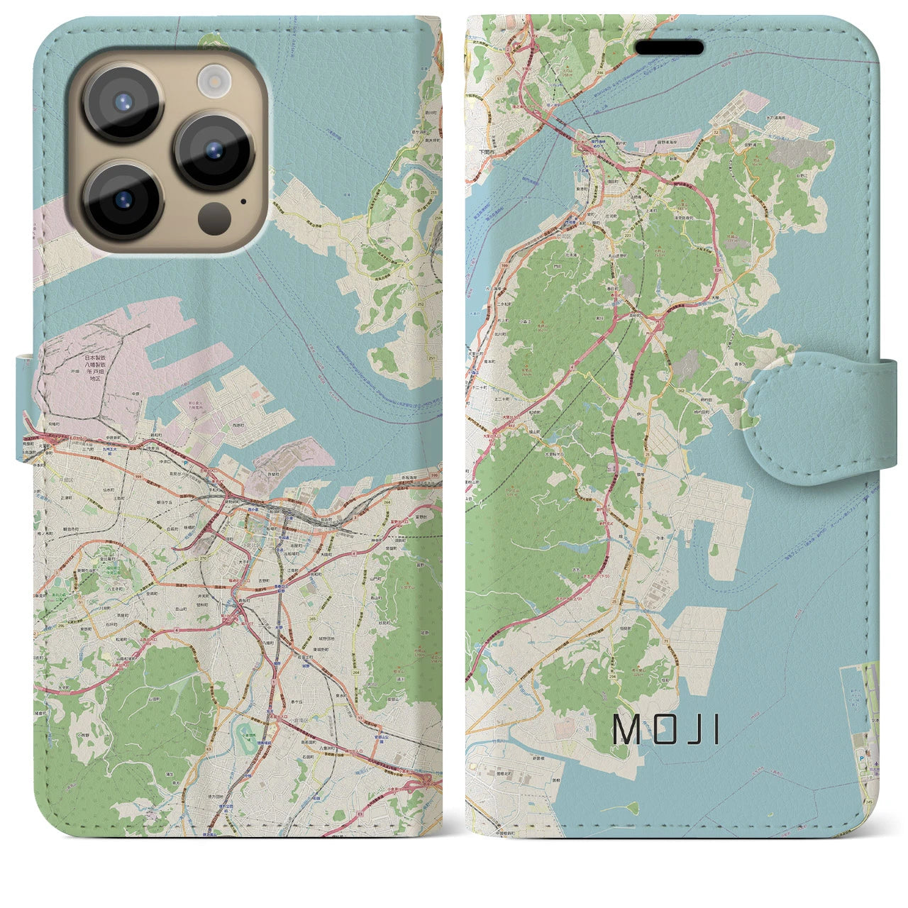 【門司(福岡県)】地図柄iPhoneケース(手帳タイプ)ナチュラル・iPhone 14 Pro Max 用