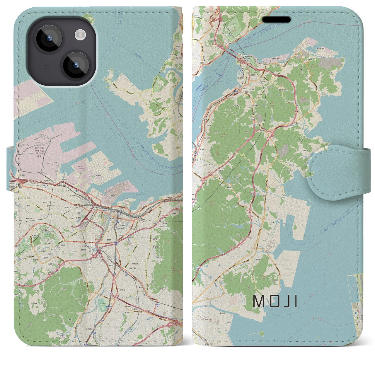 【門司(福岡県)】地図柄iPhoneケース(手帳タイプ)ナチュラル・iPhone 14 Plus 用