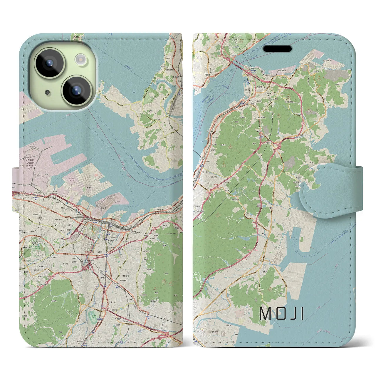 【門司(福岡県)】地図柄iPhoneケース(手帳タイプ)ナチュラル・iPhone 15 用