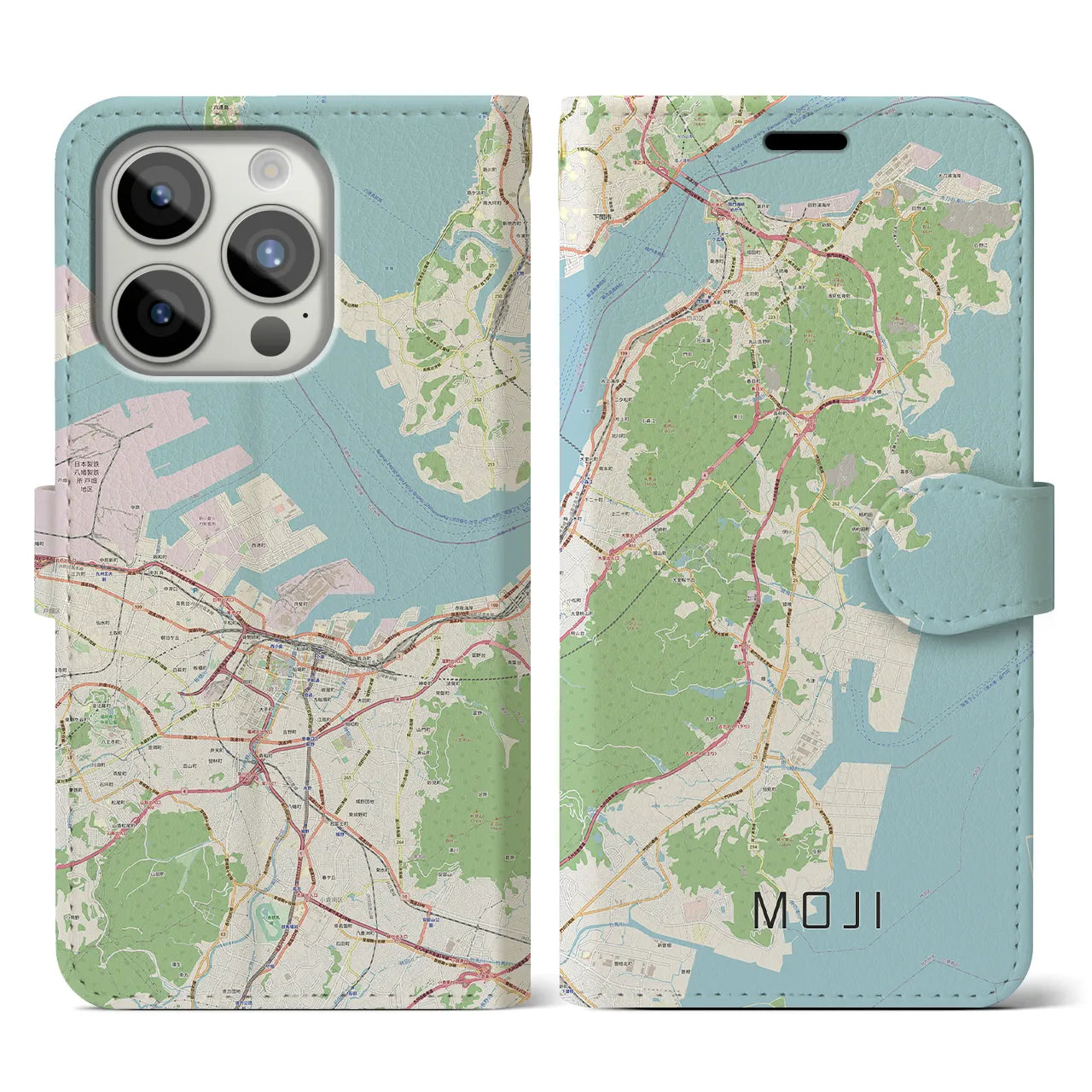 【門司(福岡県)】地図柄iPhoneケース(手帳タイプ)ナチュラル・iPhone 15 Pro 用