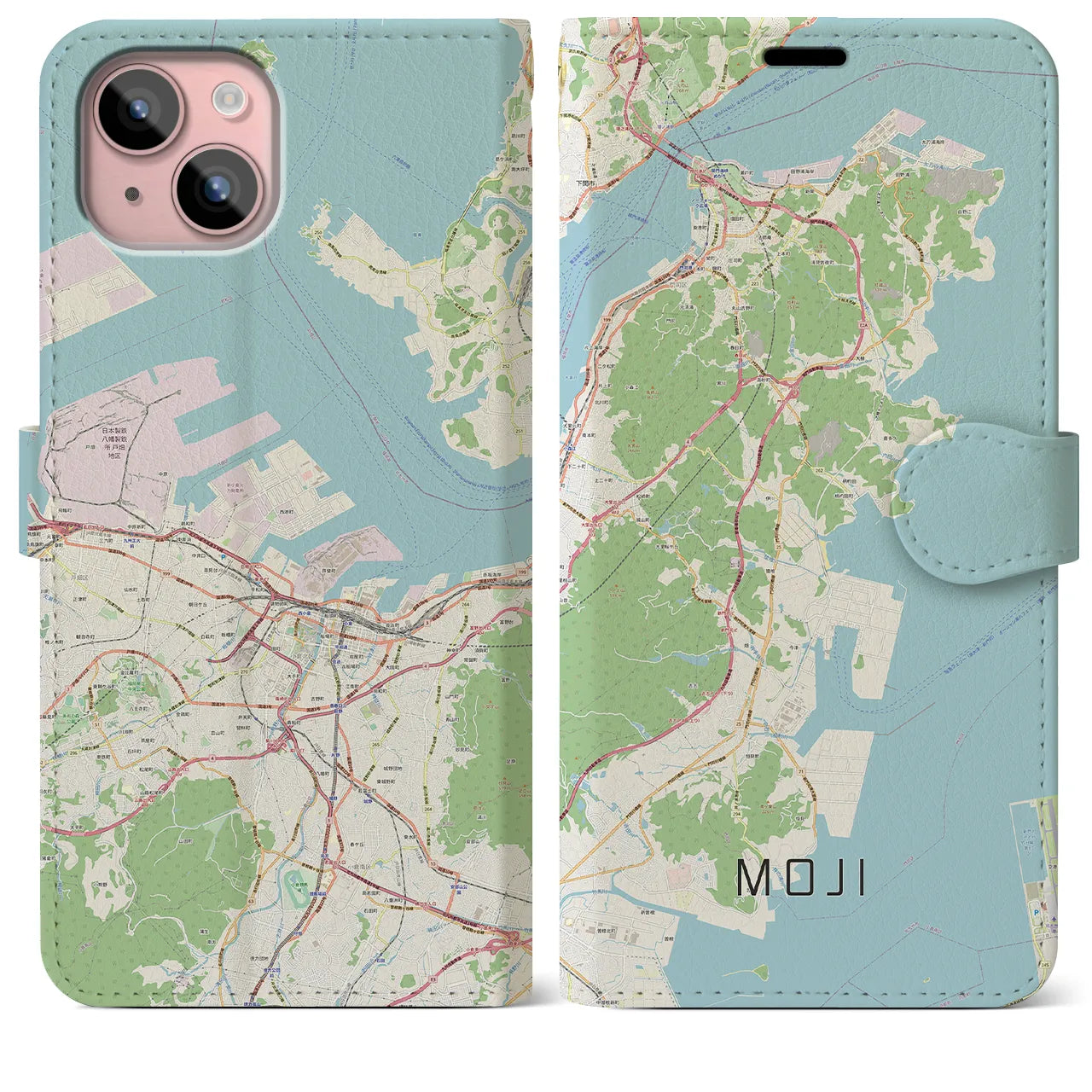 【門司(福岡県)】地図柄iPhoneケース(手帳タイプ)ナチュラル・iPhone 15 Plus 用