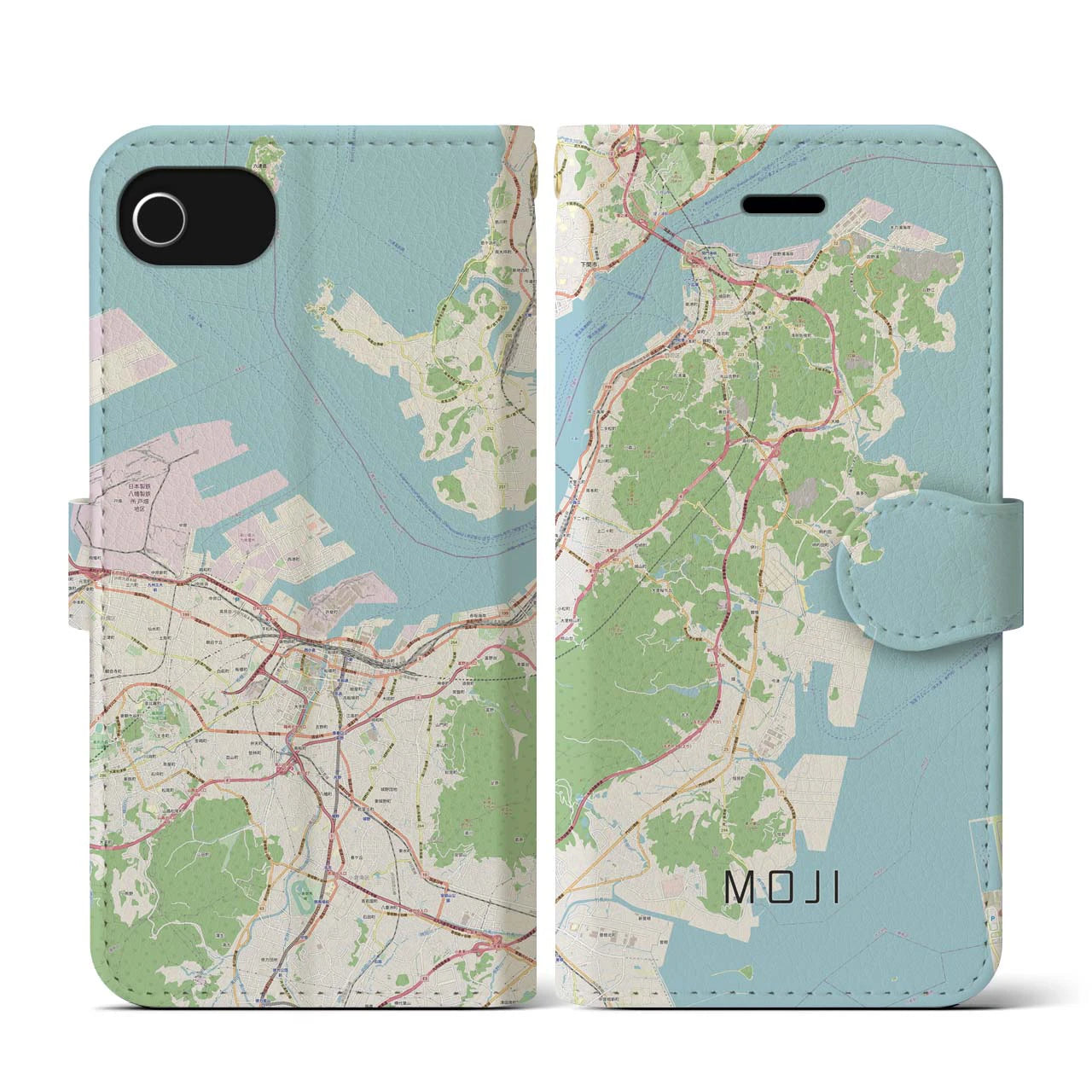 【門司(福岡県)】地図柄iPhoneケース(手帳タイプ)ナチュラル・iPhone SE(第3 / 第2世代) / 8 / 7 / 6s / 6 用