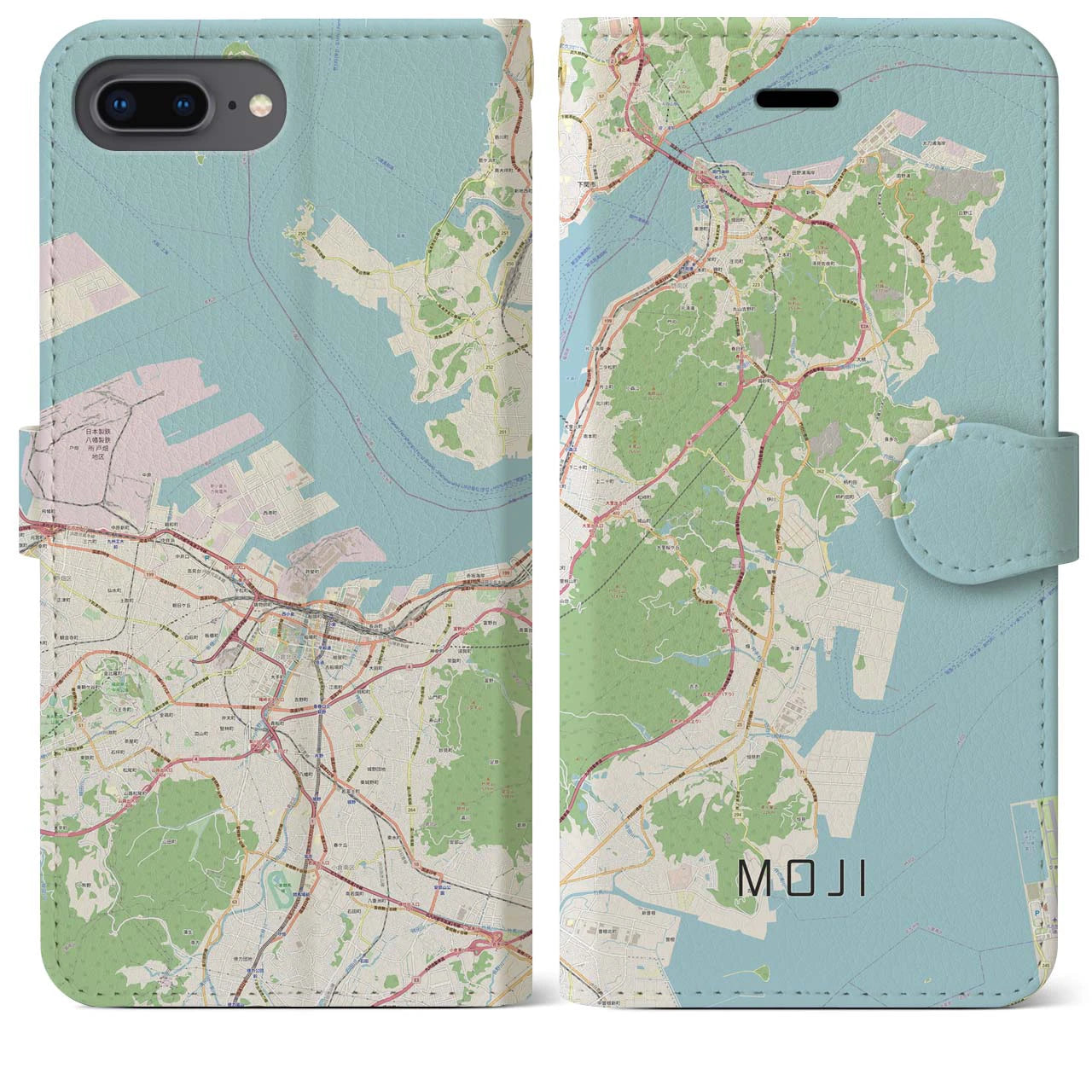 【門司(福岡県)】地図柄iPhoneケース(手帳タイプ)ナチュラル・iPhone 8Plus /7Plus / 6sPlus / 6Plus 用