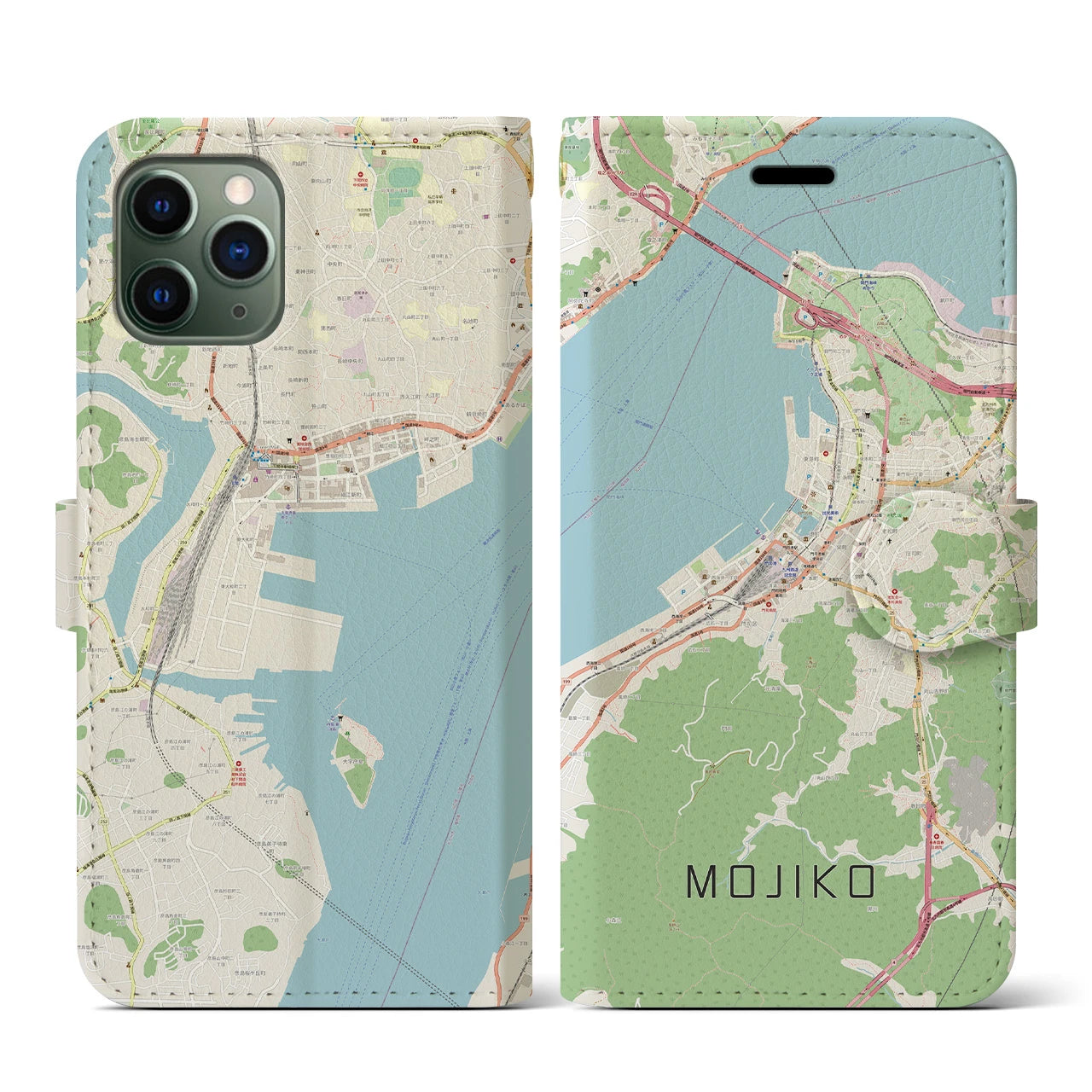 【門司港(福岡県)】地図柄iPhoneケース(手帳タイプ)ナチュラル・iPhone 11 Pro 用