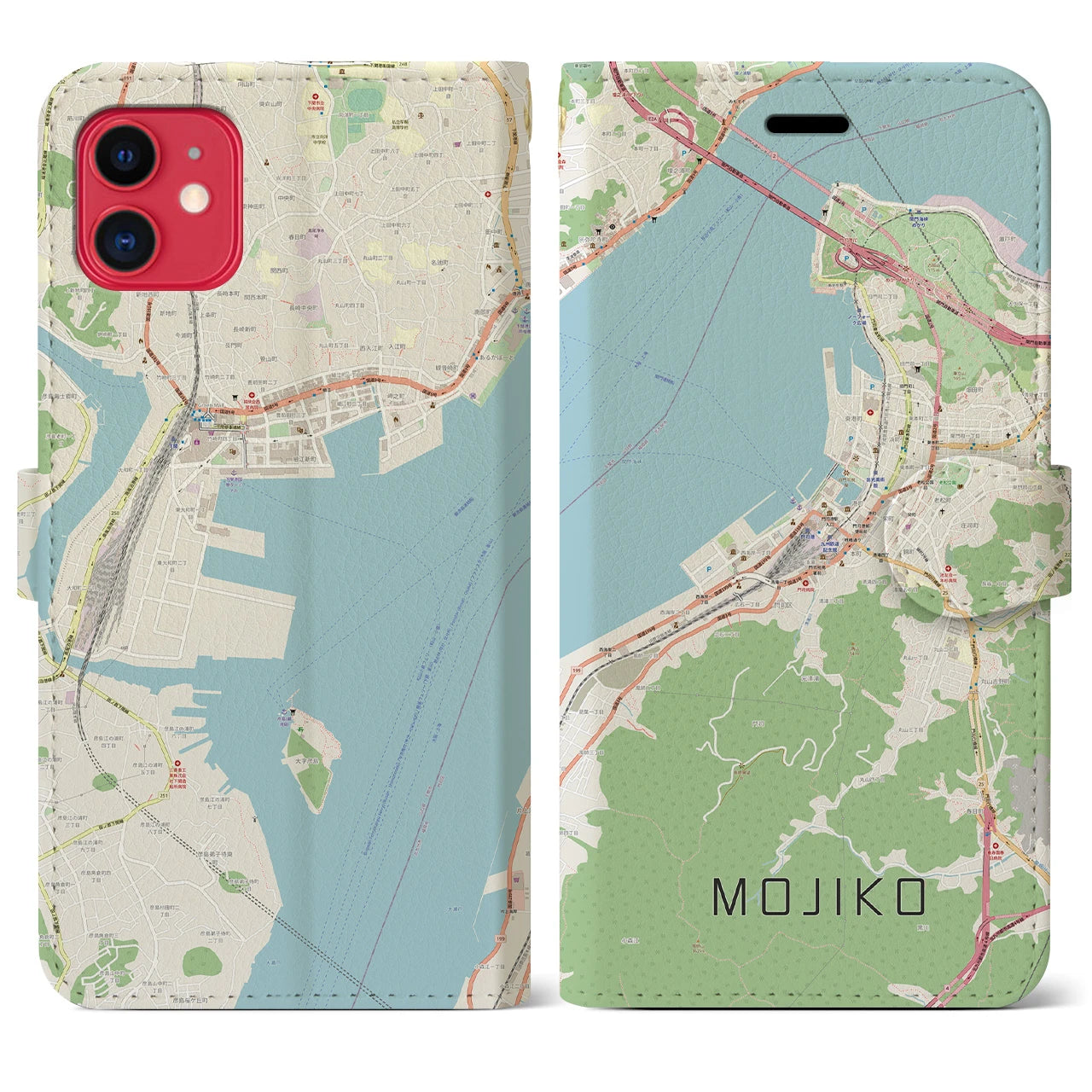 【門司港(福岡県)】地図柄iPhoneケース(手帳タイプ)ナチュラル・iPhone 11 用
