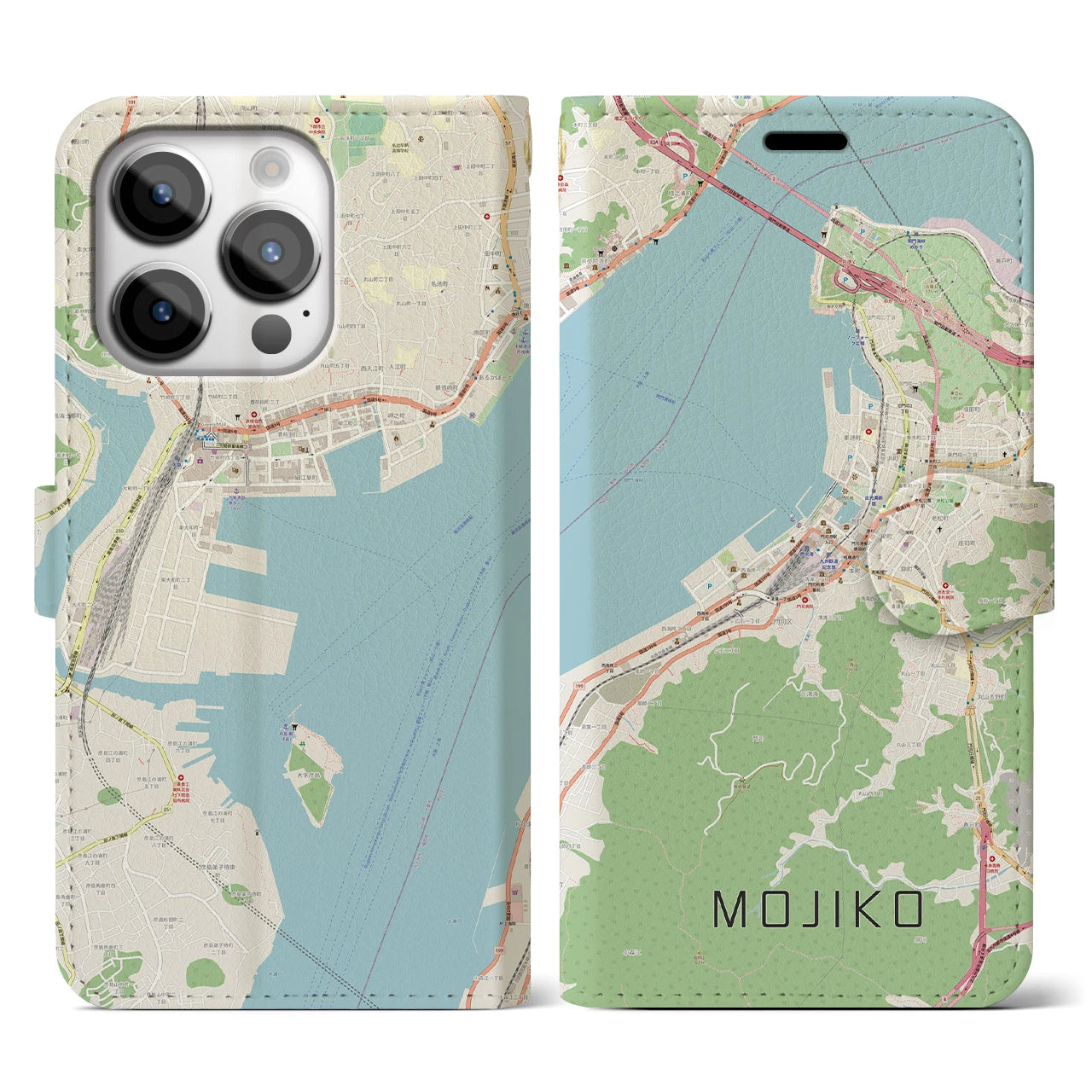 【門司港(福岡県)】地図柄iPhoneケース(手帳タイプ)ナチュラル・iPhone 14 Pro 用