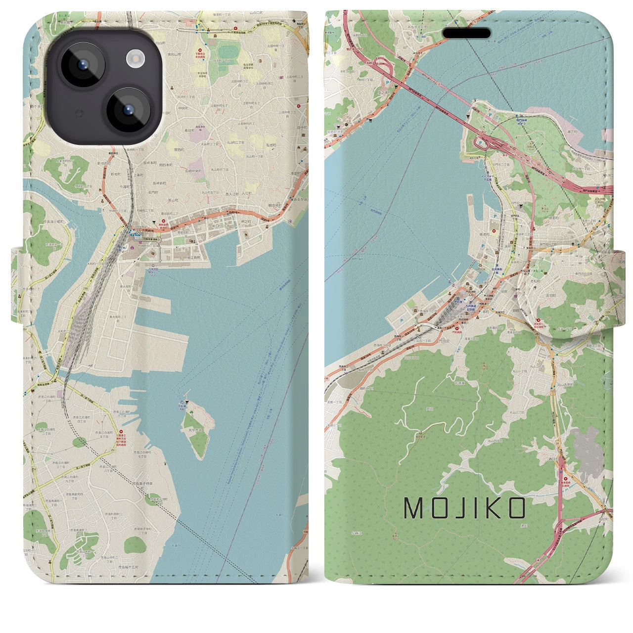【門司港(福岡県)】地図柄iPhoneケース(手帳タイプ)ナチュラル・iPhone 14 Plus 用