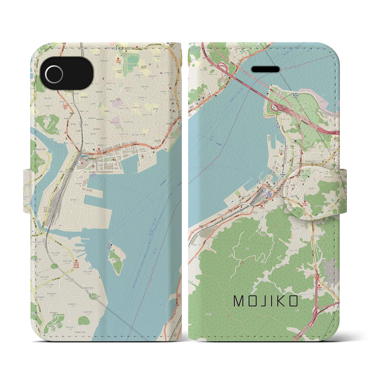 【門司港(福岡県)】地図柄iPhoneケース(手帳タイプ)ナチュラル・iPhone SE(第3 / 第2世代) / 8 / 7 / 6s / 6 用