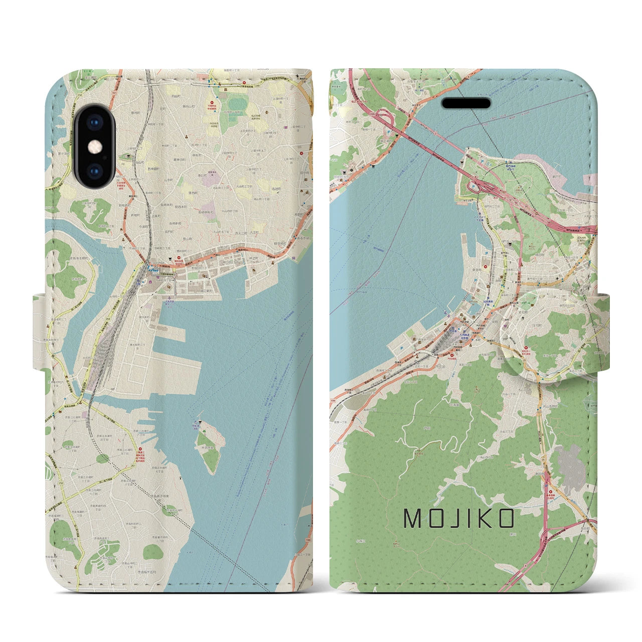 【門司港(福岡県)】地図柄iPhoneケース(手帳タイプ)ナチュラル・iPhone XS / X 用