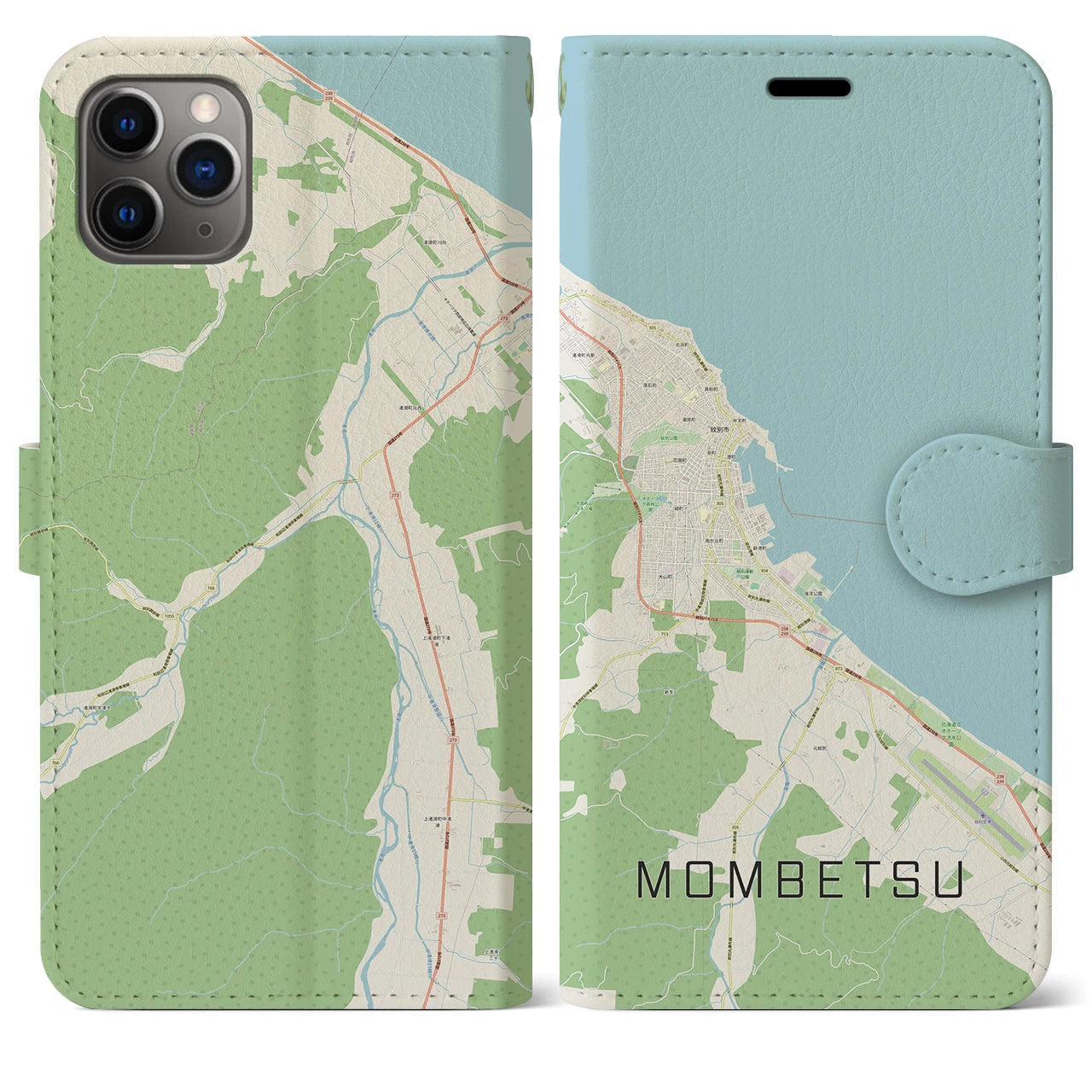 【紋別(北海道)】地図柄iPhoneケース(手帳タイプ)ナチュラル・iPhone 11 Pro Max 用