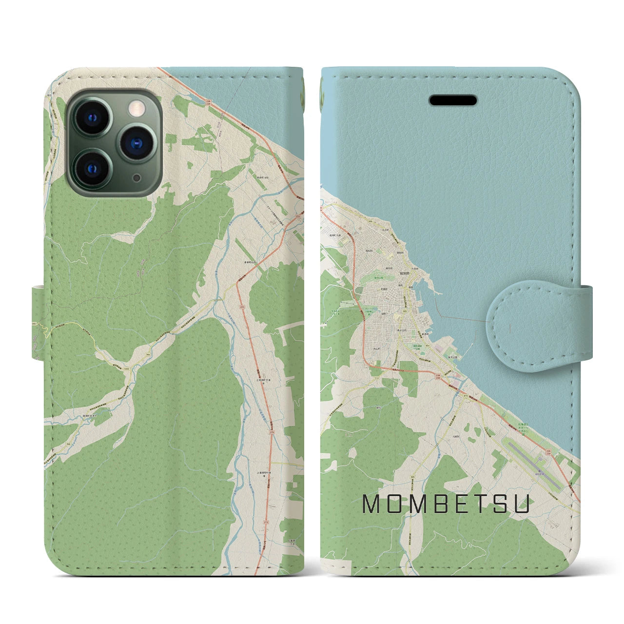 【紋別(北海道)】地図柄iPhoneケース(手帳タイプ)ナチュラル・iPhone 11 Pro 用