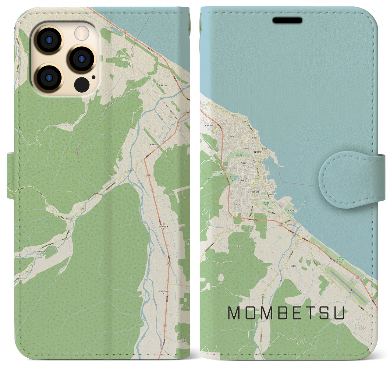 【紋別(北海道)】地図柄iPhoneケース(手帳タイプ)ナチュラル・iPhone 12 Pro Max 用