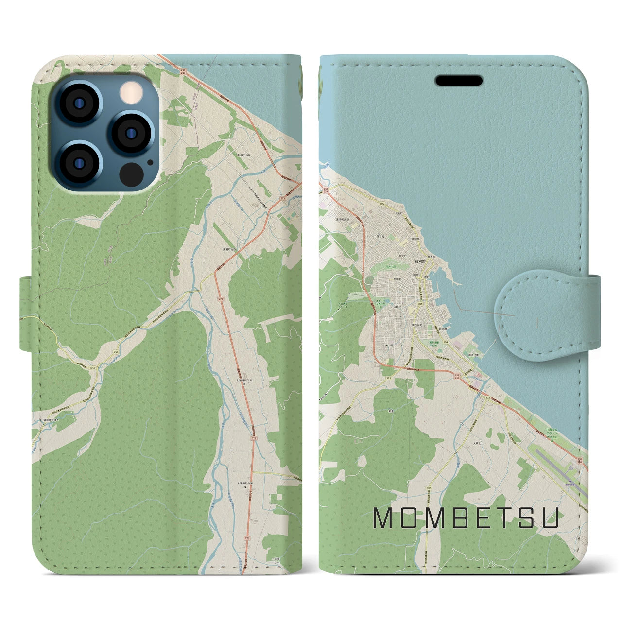 【紋別(北海道)】地図柄iPhoneケース(手帳タイプ)ナチュラル・iPhone 12 / 12 Pro 用