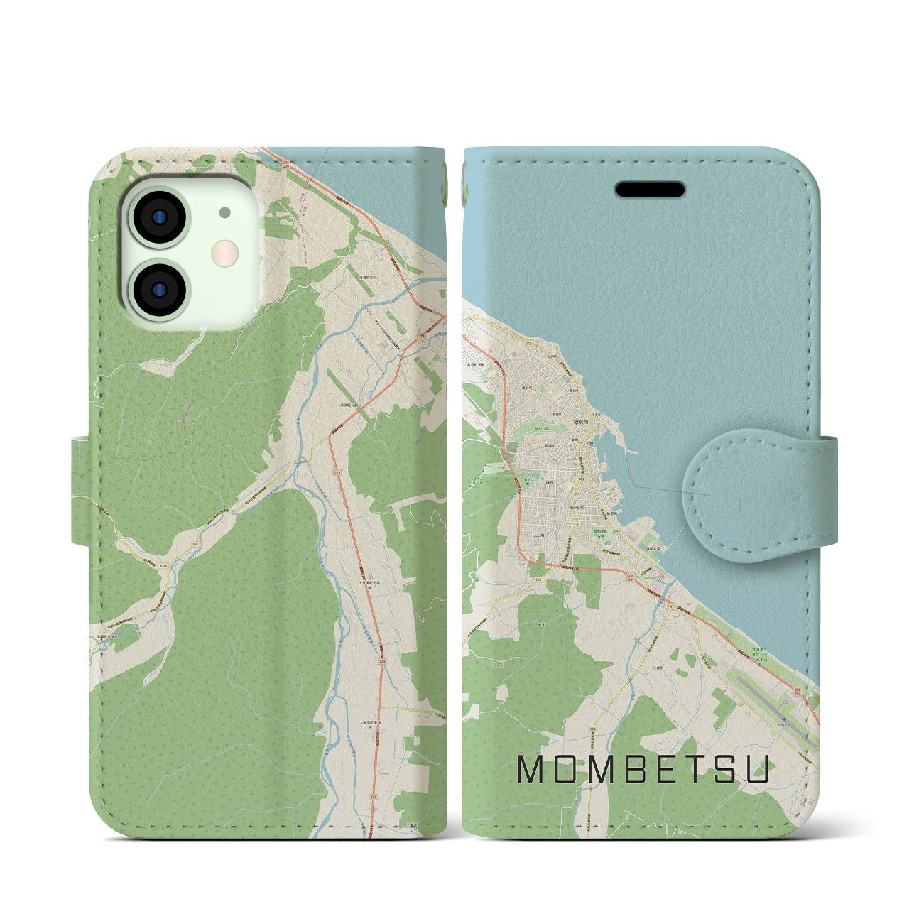 【紋別(北海道)】地図柄iPhoneケース(手帳タイプ)ナチュラル・iPhone 12 mini 用