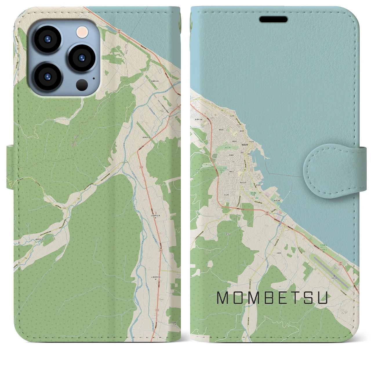【紋別(北海道)】地図柄iPhoneケース(手帳タイプ)ナチュラル・iPhone 13 Pro Max 用