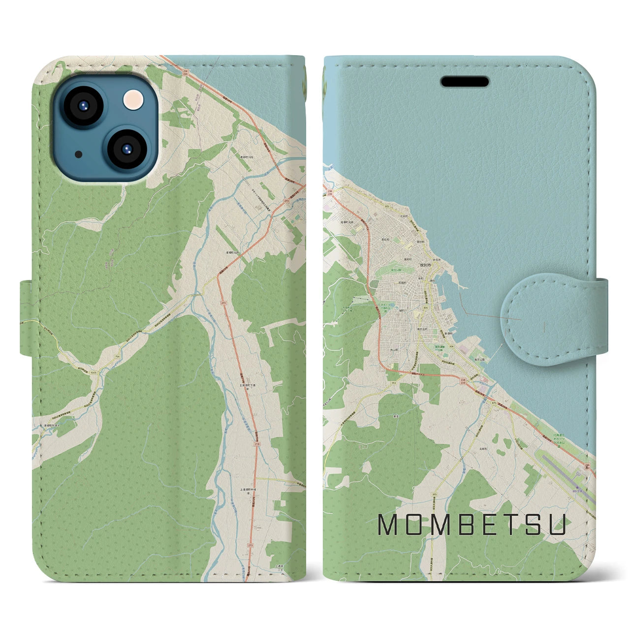 【紋別(北海道)】地図柄iPhoneケース(手帳タイプ)ナチュラル・iPhone 13 用