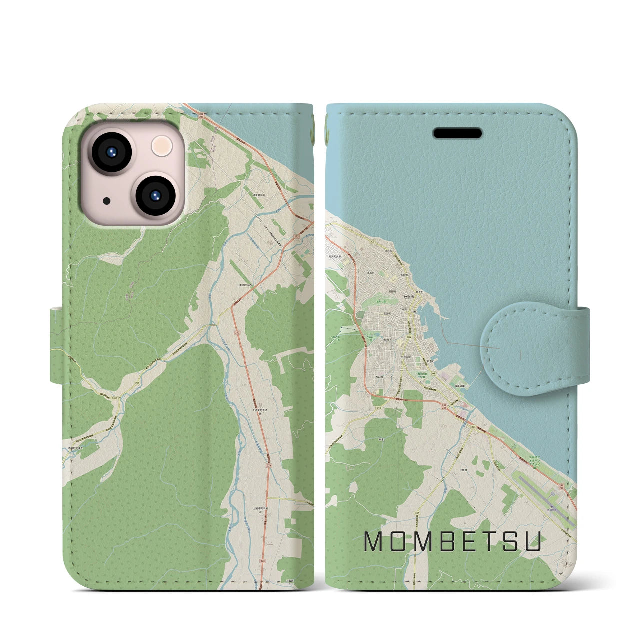 【紋別(北海道)】地図柄iPhoneケース(手帳タイプ)ナチュラル・iPhone 13 mini 用