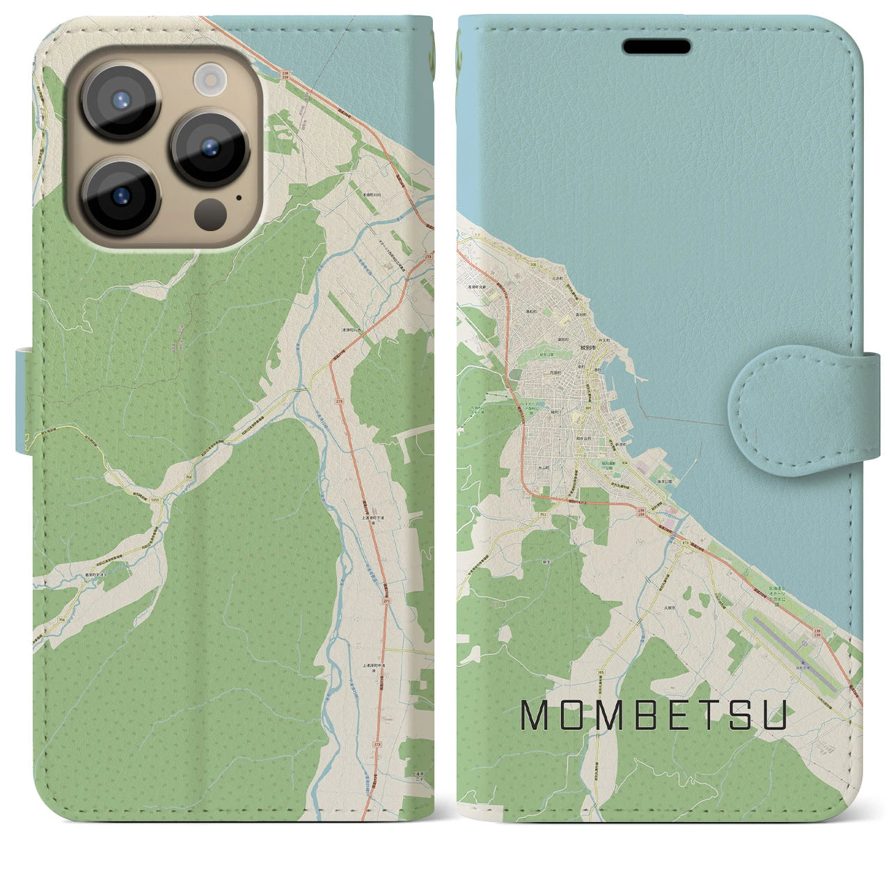 【紋別(北海道)】地図柄iPhoneケース(手帳タイプ)ナチュラル・iPhone 14 Pro Max 用