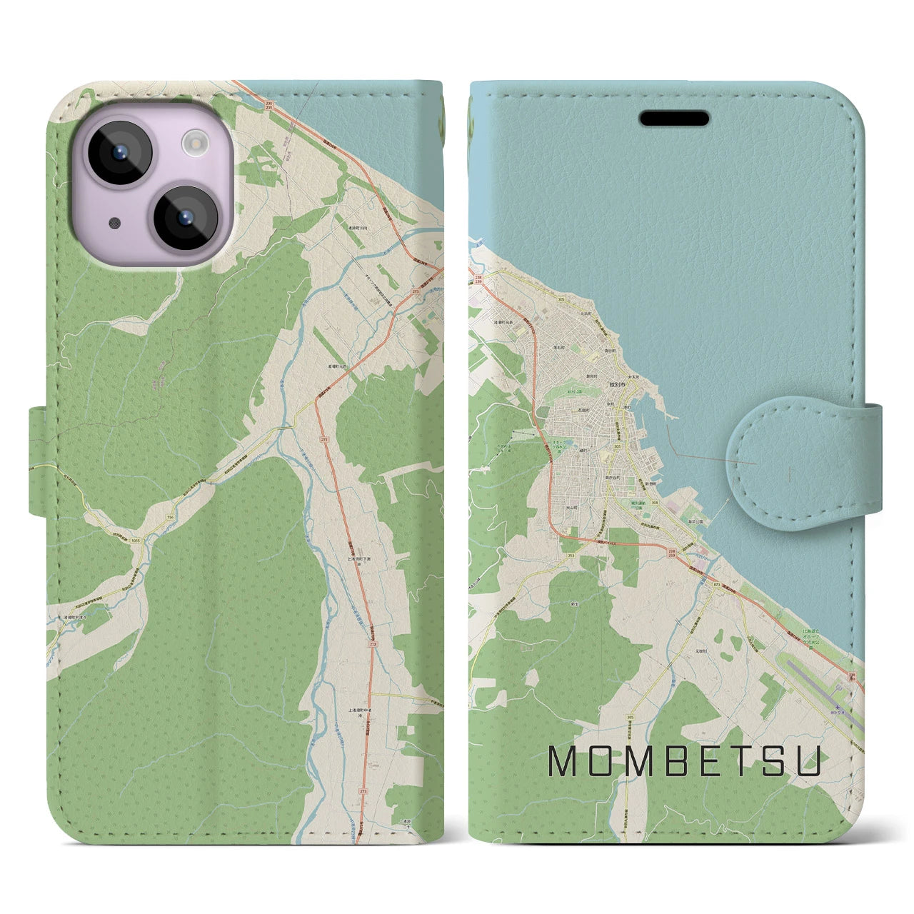 【紋別(北海道)】地図柄iPhoneケース(手帳タイプ)ナチュラル・iPhone 14 用