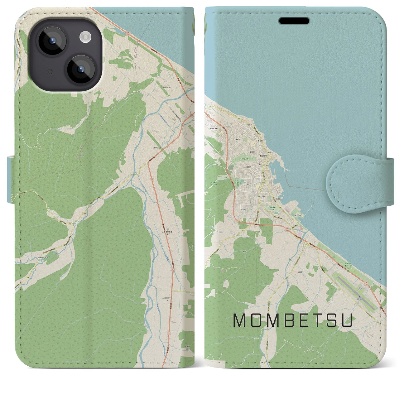 【紋別(北海道)】地図柄iPhoneケース(手帳タイプ)ナチュラル・iPhone 14 Plus 用