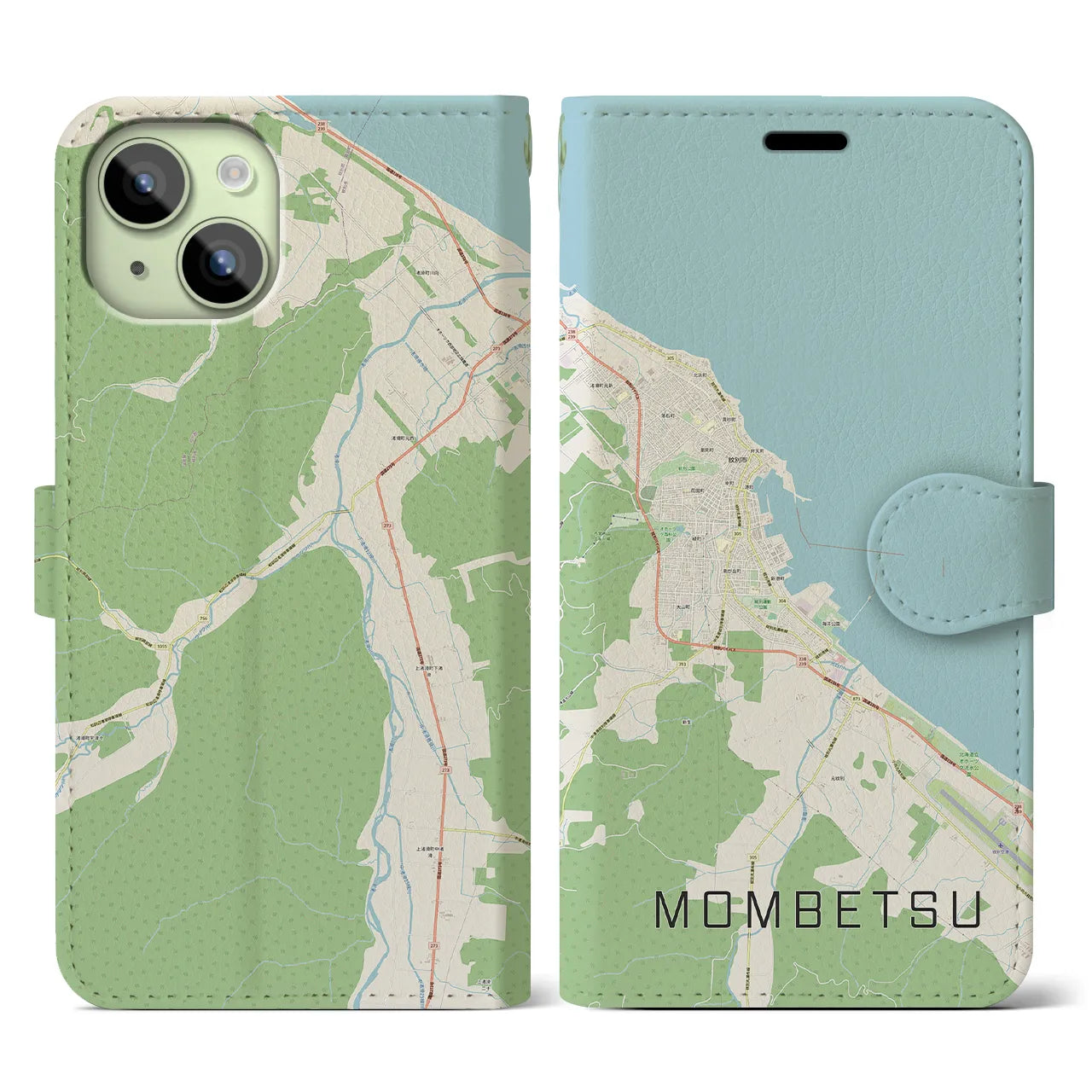 【紋別(北海道)】地図柄iPhoneケース(手帳タイプ)ナチュラル・iPhone 15 用