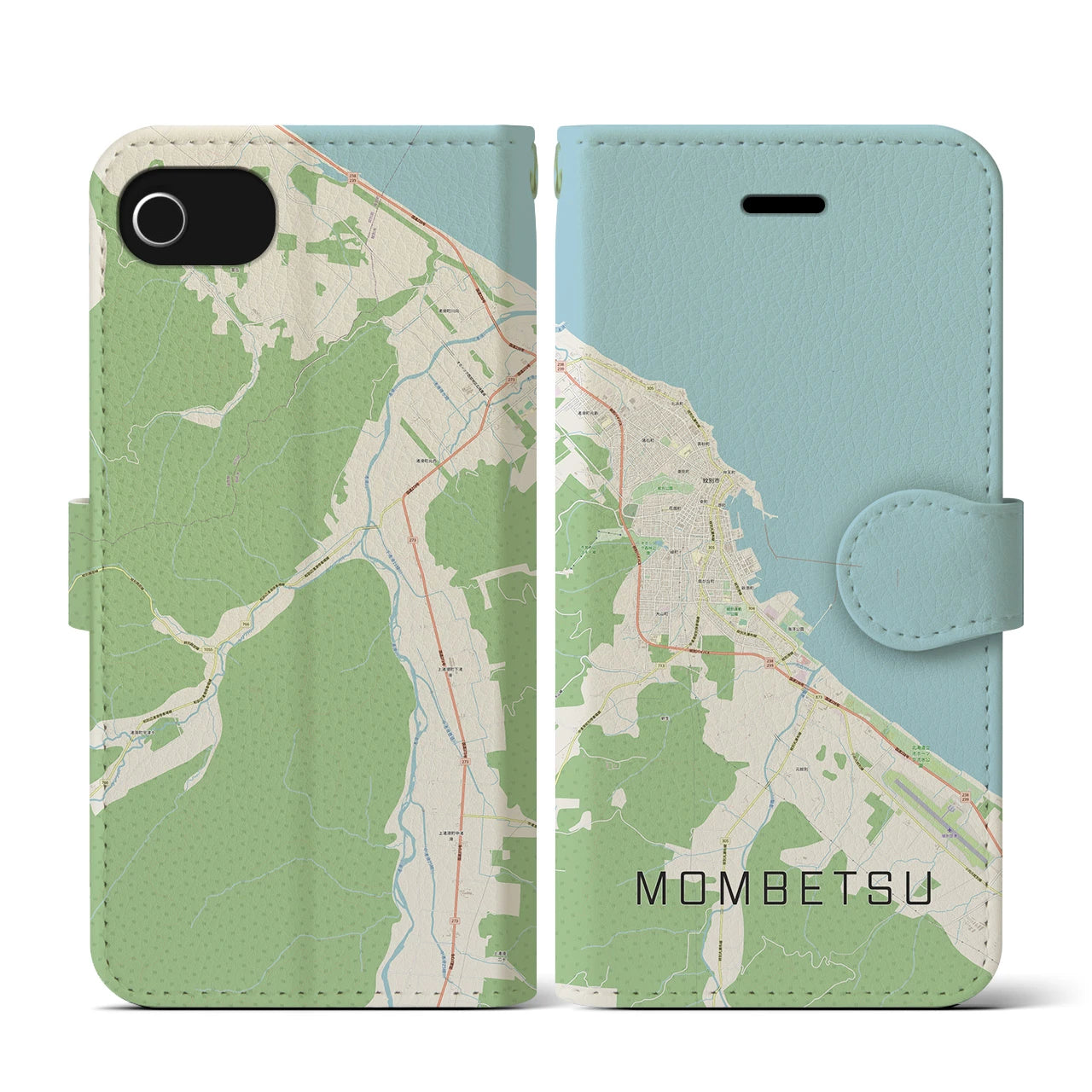 【紋別(北海道)】地図柄iPhoneケース(手帳タイプ)ナチュラル・iPhone SE(第3 / 第2世代) / 8 / 7 / 6s / 6 用