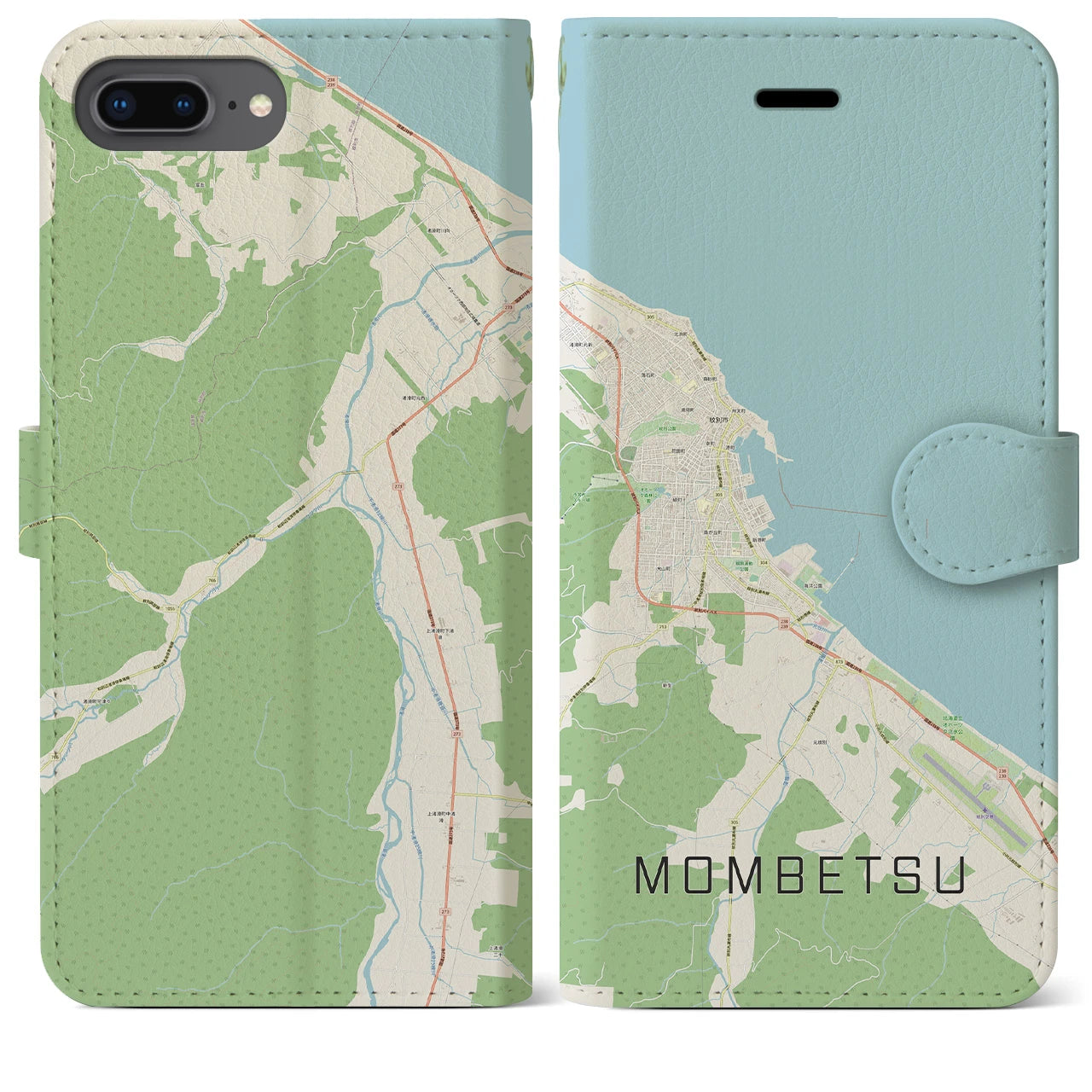【紋別(北海道)】地図柄iPhoneケース(手帳タイプ)ナチュラル・iPhone 8Plus /7Plus / 6sPlus / 6Plus 用