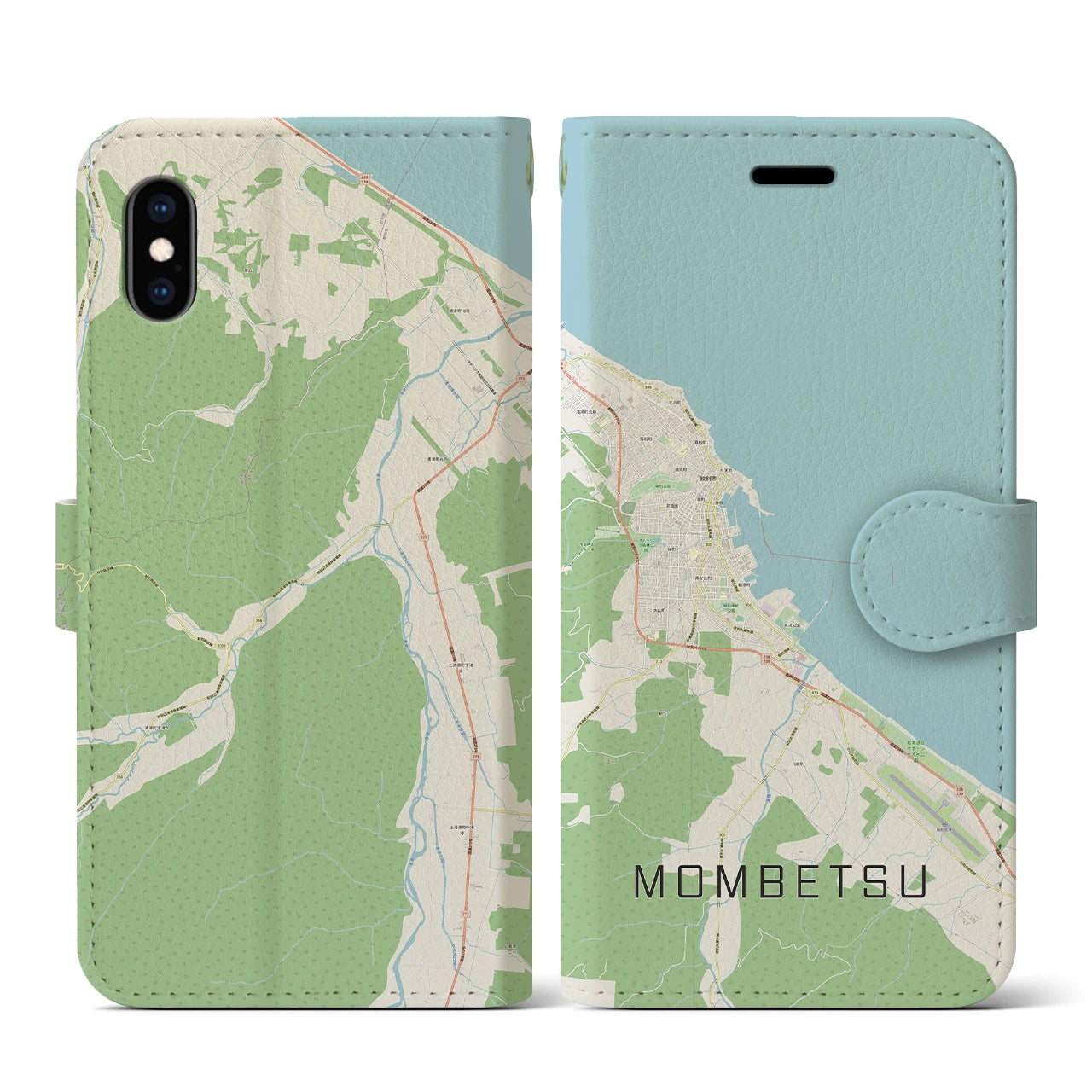 【紋別(北海道)】地図柄iPhoneケース(手帳タイプ)ナチュラル・iPhone XS / X 用
