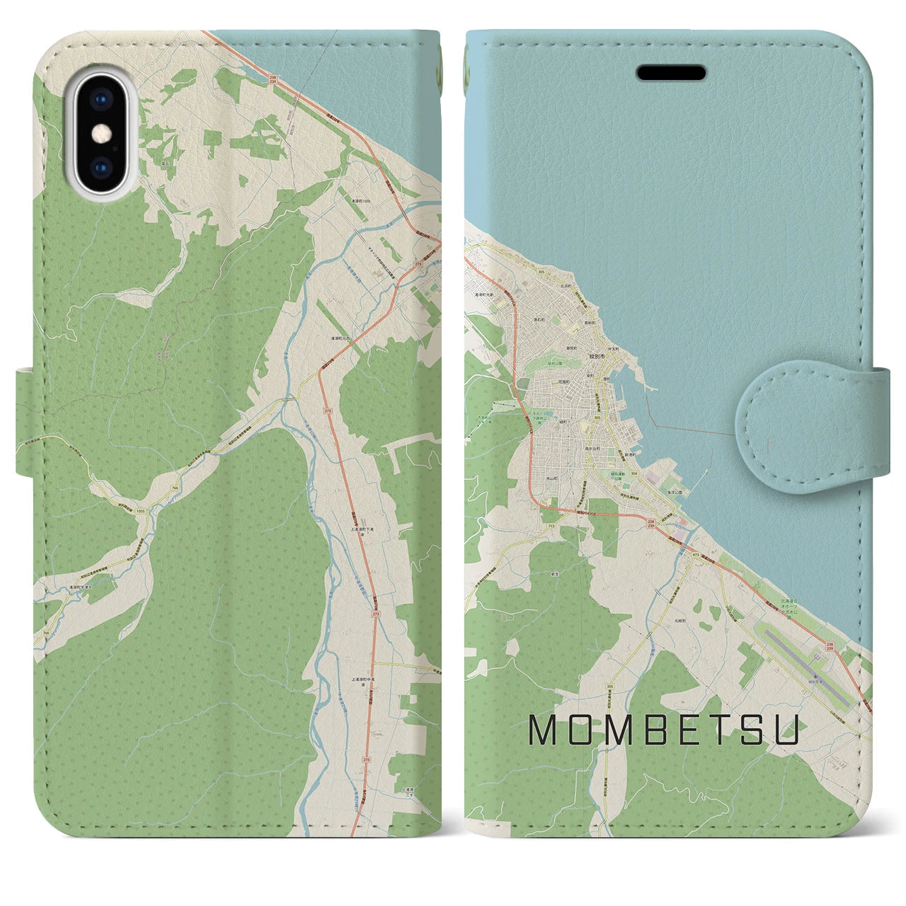 【紋別(北海道)】地図柄iPhoneケース(手帳タイプ)ナチュラル・iPhone XS Max 用
