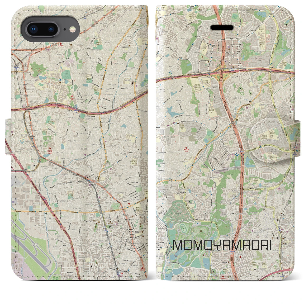 【桃山台(大阪府)】地図柄iPhoneケース(手帳タイプ)ナチュラル・iPhone 8Plus /7Plus / 6sPlus / 6Plus 用