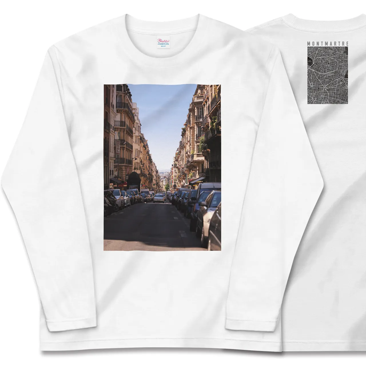 【モンマルトル(フランス)】Map World ロングスリーブTシャツ