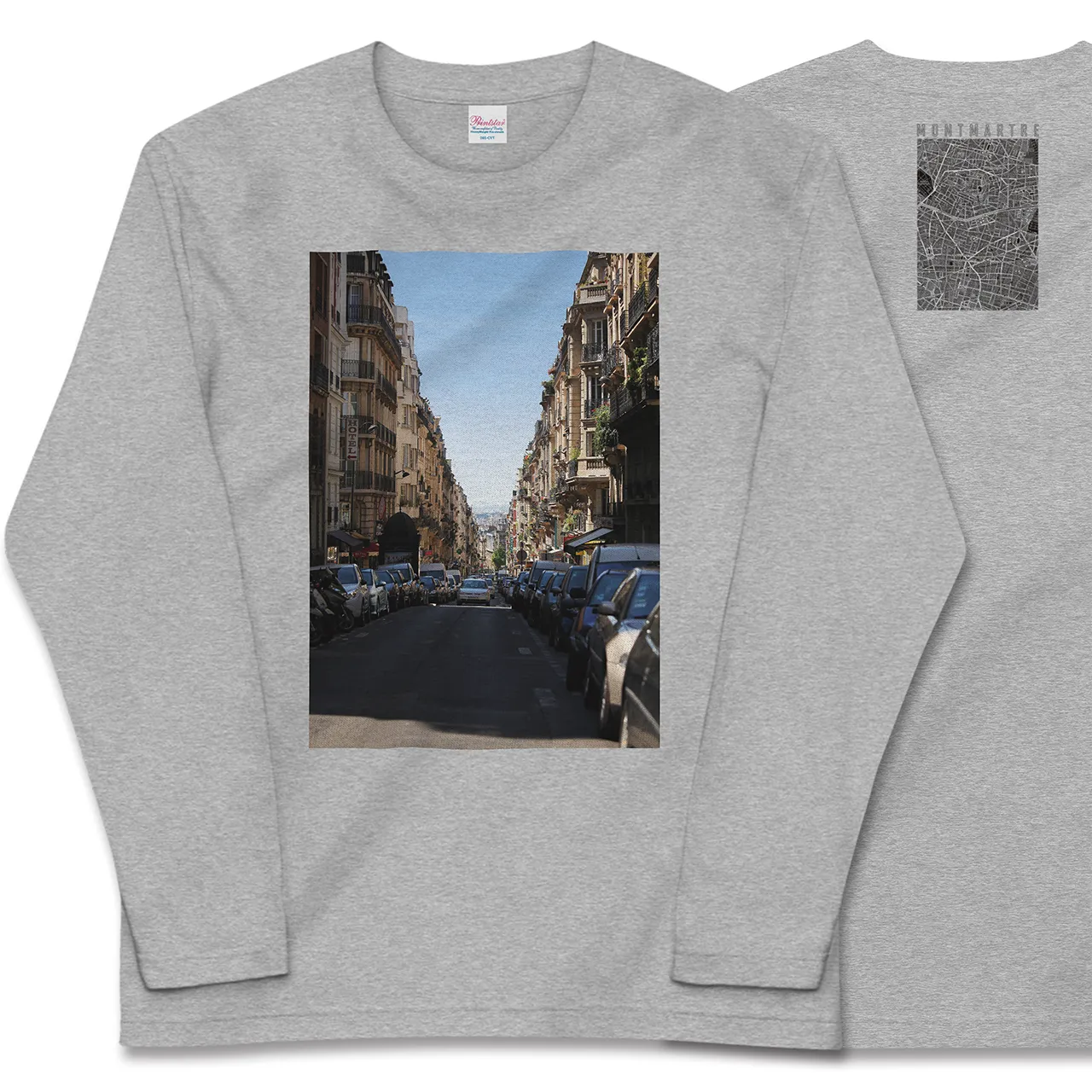 【モンマルトル(フランス)】Map World ロングスリーブTシャツ