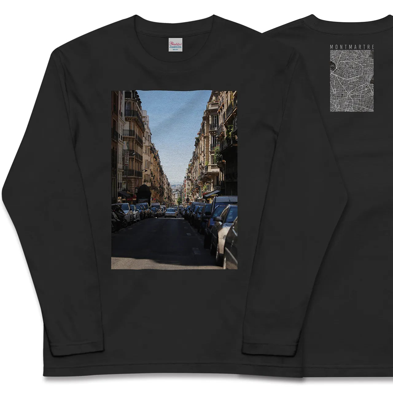 【モンマルトル(フランス)】Map World ロングスリーブTシャツ
