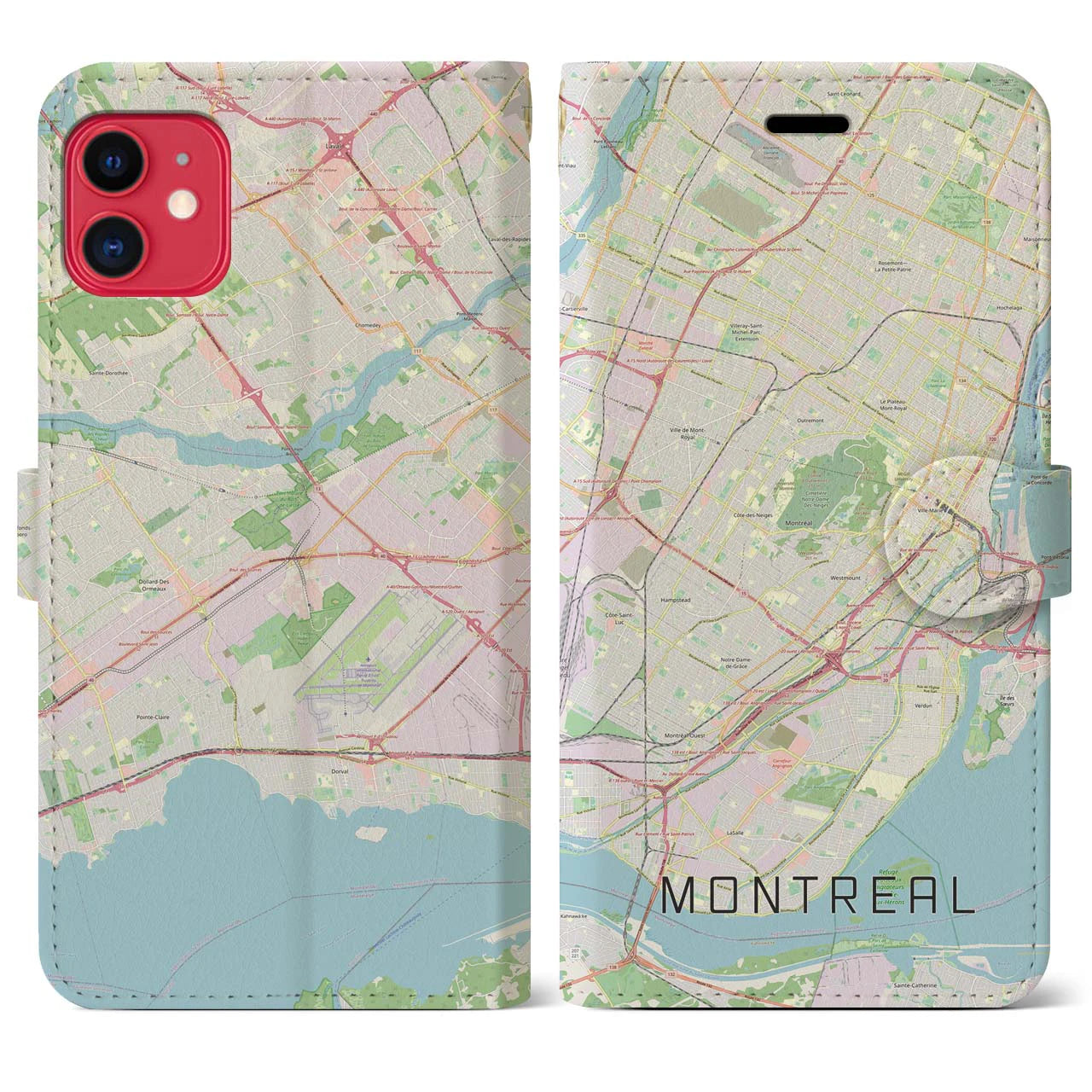 【モントリオール(カナダ)】地図柄iPhoneケース(手帳タイプ)ナチュラル・iPhone 11 用