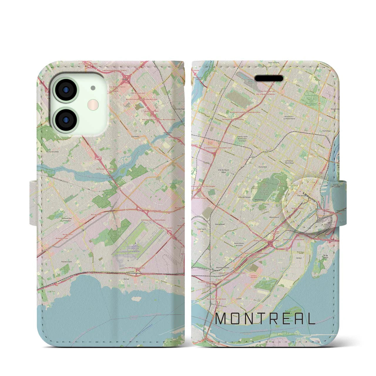 【モントリオール(カナダ)】地図柄iPhoneケース(手帳タイプ)ナチュラル・iPhone 12 mini 用