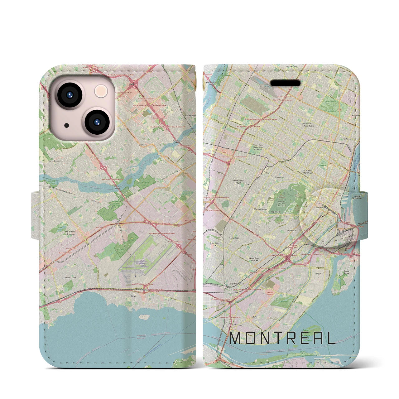 【モントリオール(カナダ)】地図柄iPhoneケース(手帳タイプ)ナチュラル・iPhone 13 mini 用