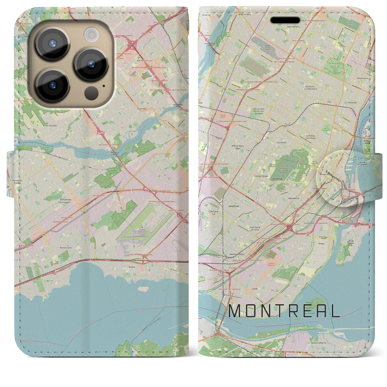 【モントリオール(カナダ)】地図柄iPhoneケース(手帳タイプ)ナチュラル・iPhone 14 Pro Max 用