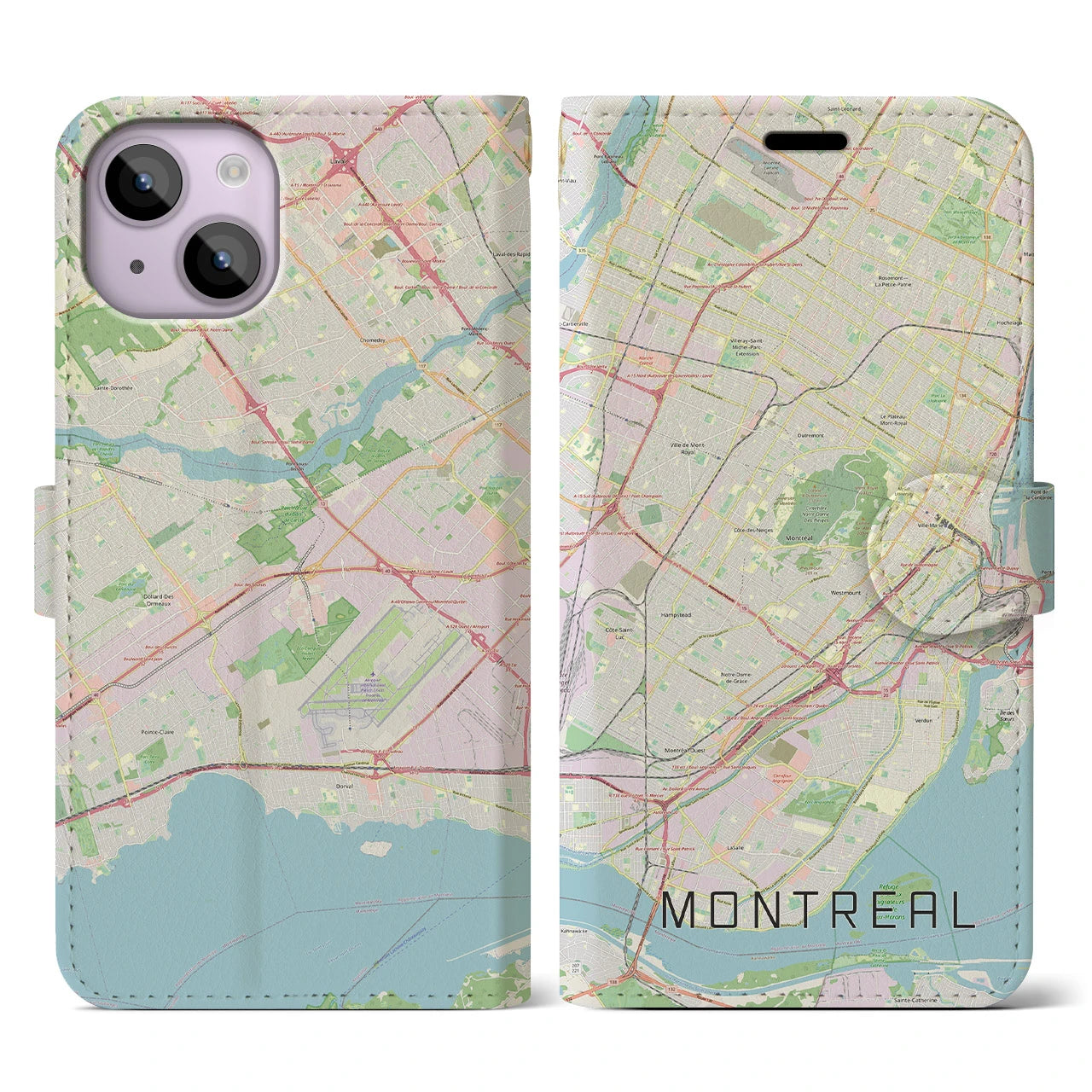 【モントリオール(カナダ)】地図柄iPhoneケース(手帳タイプ)ナチュラル・iPhone 14 用
