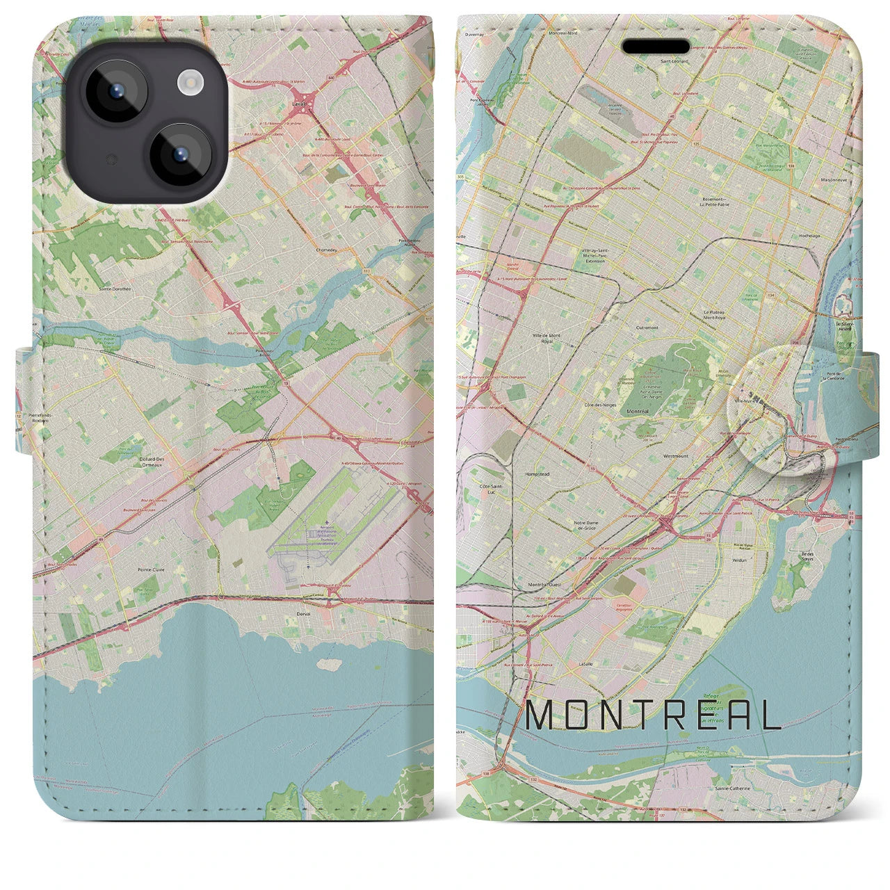 【モントリオール(カナダ)】地図柄iPhoneケース(手帳タイプ)ナチュラル・iPhone 14 Plus 用