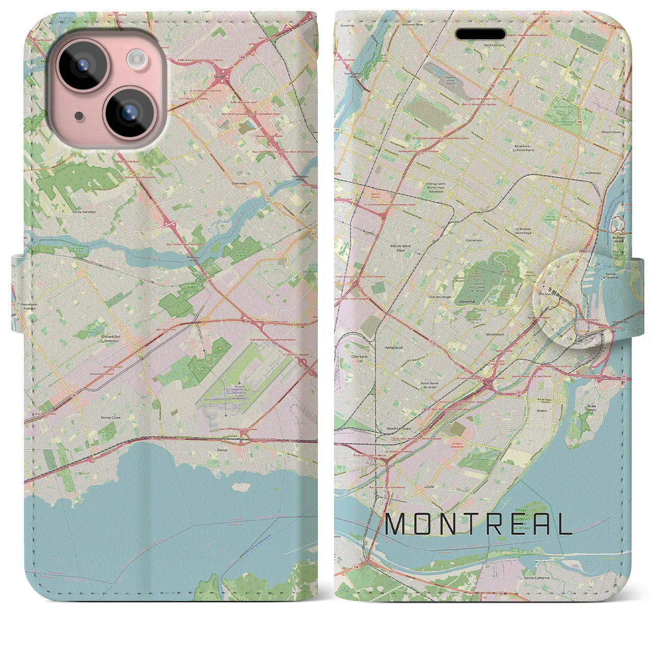 【モントリオール(カナダ)】地図柄iPhoneケース(手帳タイプ)ナチュラル・iPhone 15 Plus 用