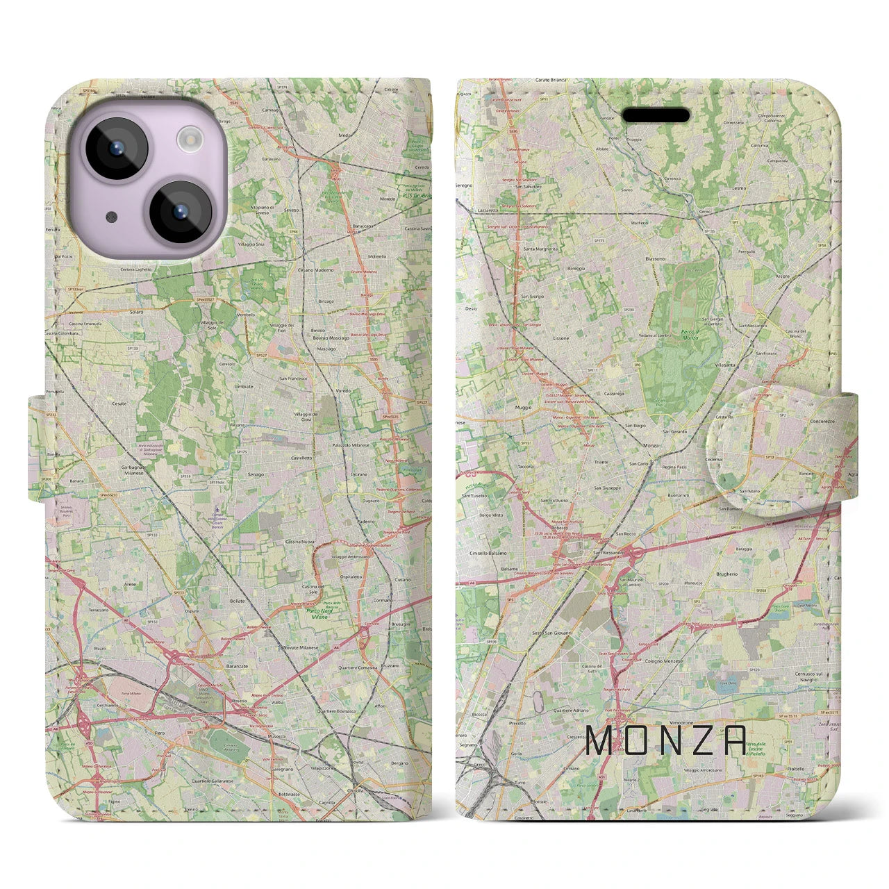 【モンツァ(イタリア)】地図柄iPhoneケース(手帳タイプ)ナチュラル・iPhone 14 用