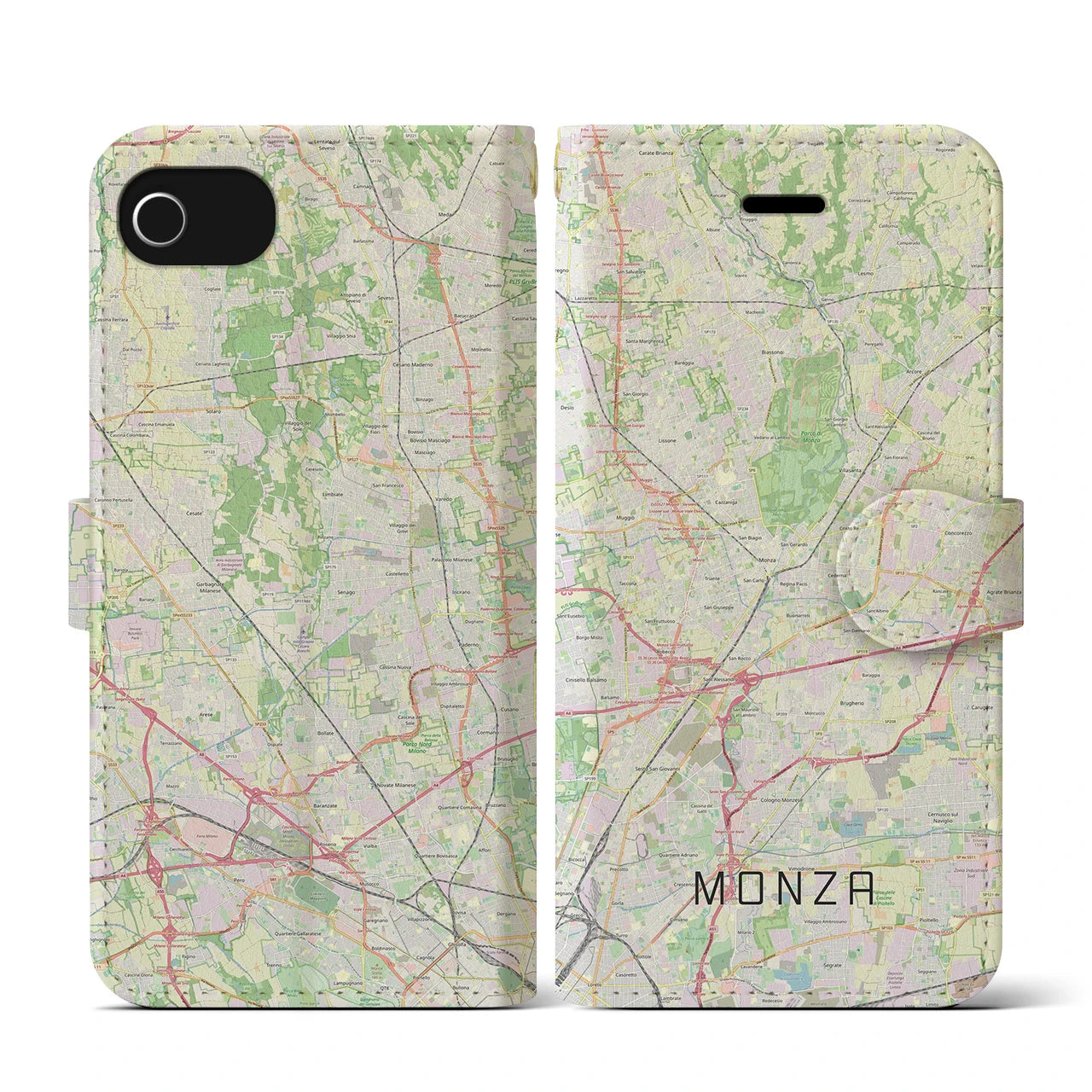 【モンツァ(イタリア)】地図柄iPhoneケース(手帳タイプ)ナチュラル・iPhone SE(第3 / 第2世代) / 8 / 7 / 6s / 6 用