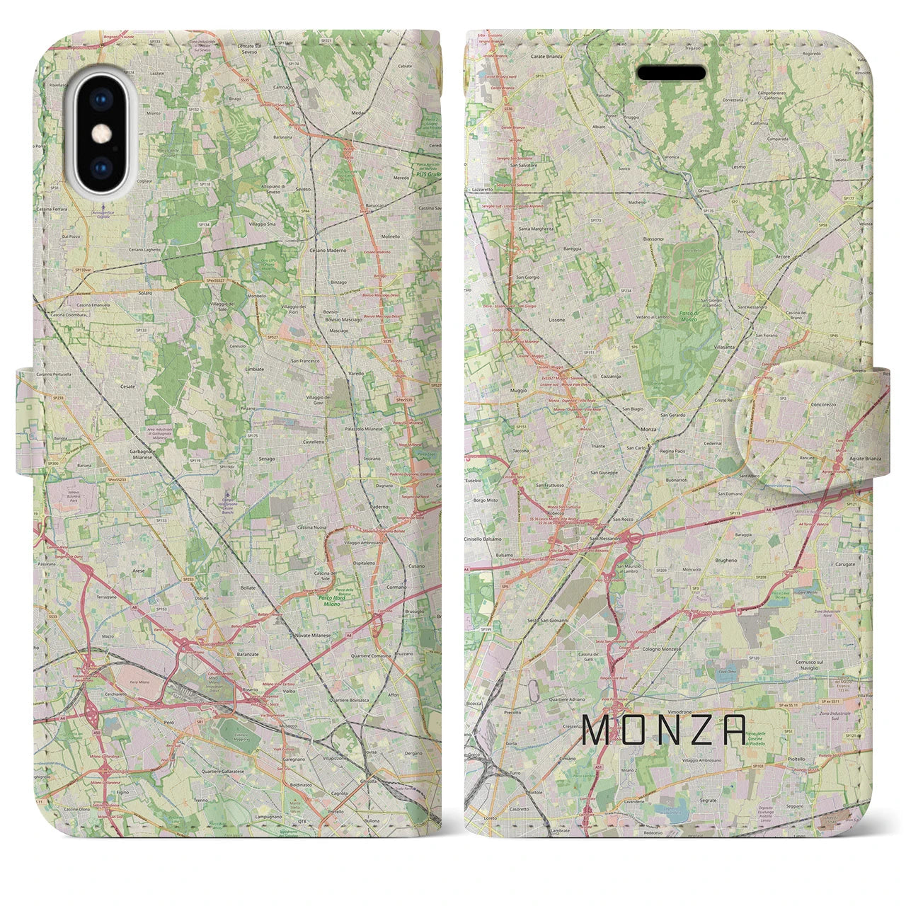 【モンツァ(イタリア)】地図柄iPhoneケース(手帳タイプ)ナチュラル・iPhone XS Max 用