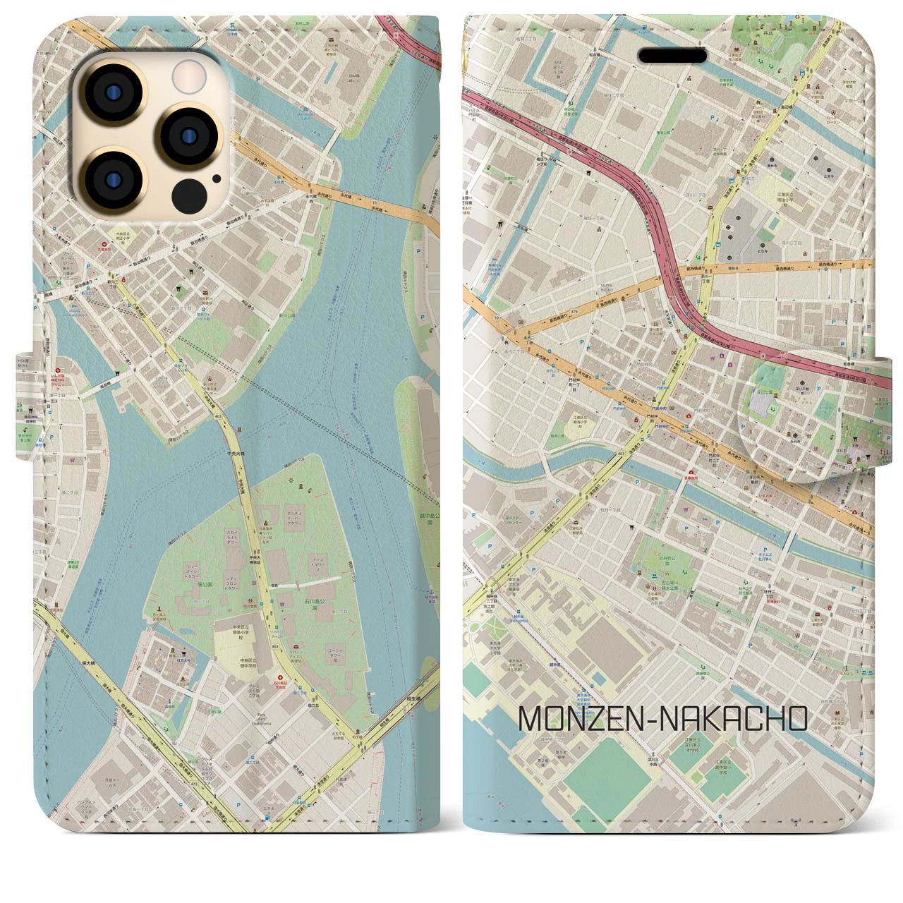 【門前仲町(東京都)】地図柄iPhoneケース(手帳タイプ)ナチュラル・iPhone 12 Pro Max 用