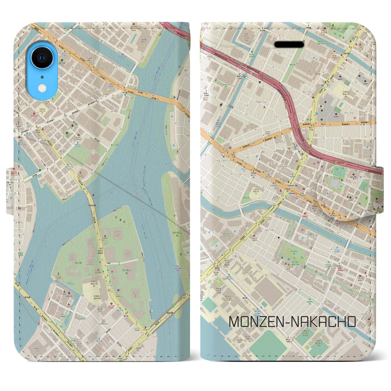【門前仲町(東京都)】地図柄iPhoneケース(手帳タイプ)ナチュラル・iPhone XR 用