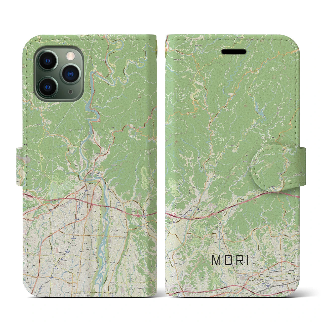 【森(静岡県)】地図柄iPhoneケース(手帳タイプ)ナチュラル・iPhone 11 Pro 用