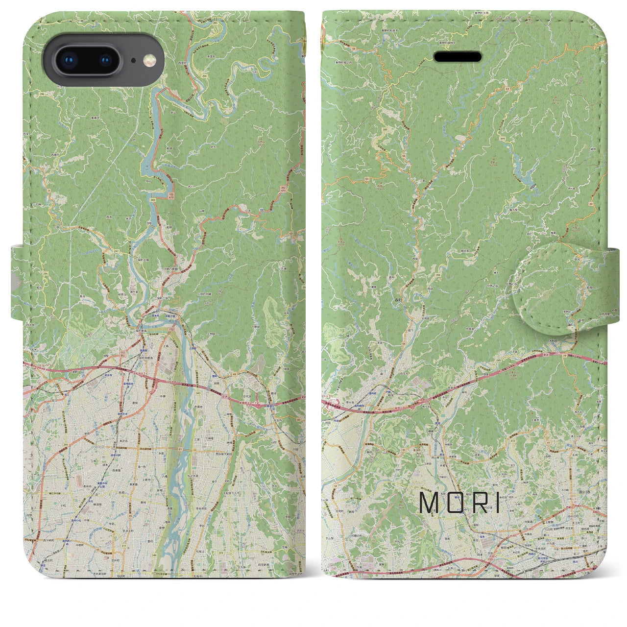 【森(静岡県)】地図柄iPhoneケース(手帳タイプ)ナチュラル・iPhone 8Plus /7Plus / 6sPlus / 6Plus 用