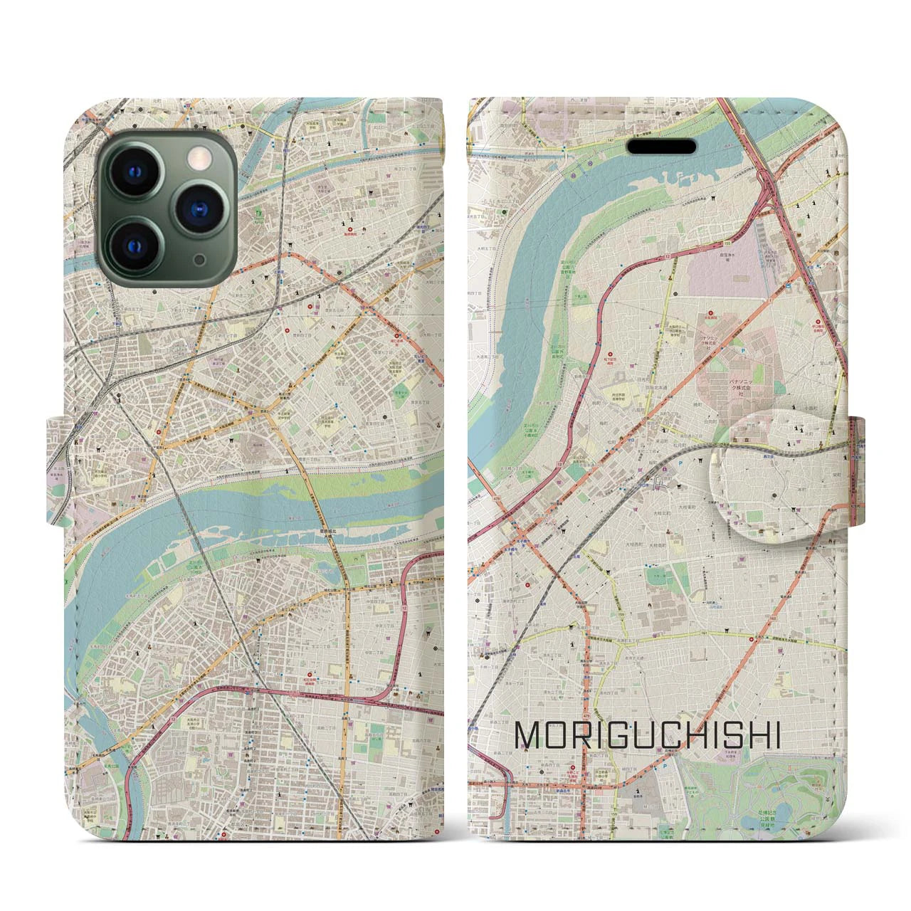 【守口市(大阪府)】地図柄iPhoneケース(手帳タイプ)ナチュラル・iPhone 11 Pro 用